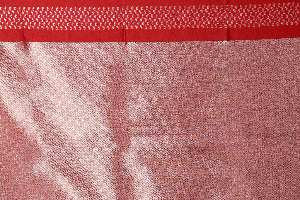 Red Blended Kora Banarasi Saree With Blouse Piece