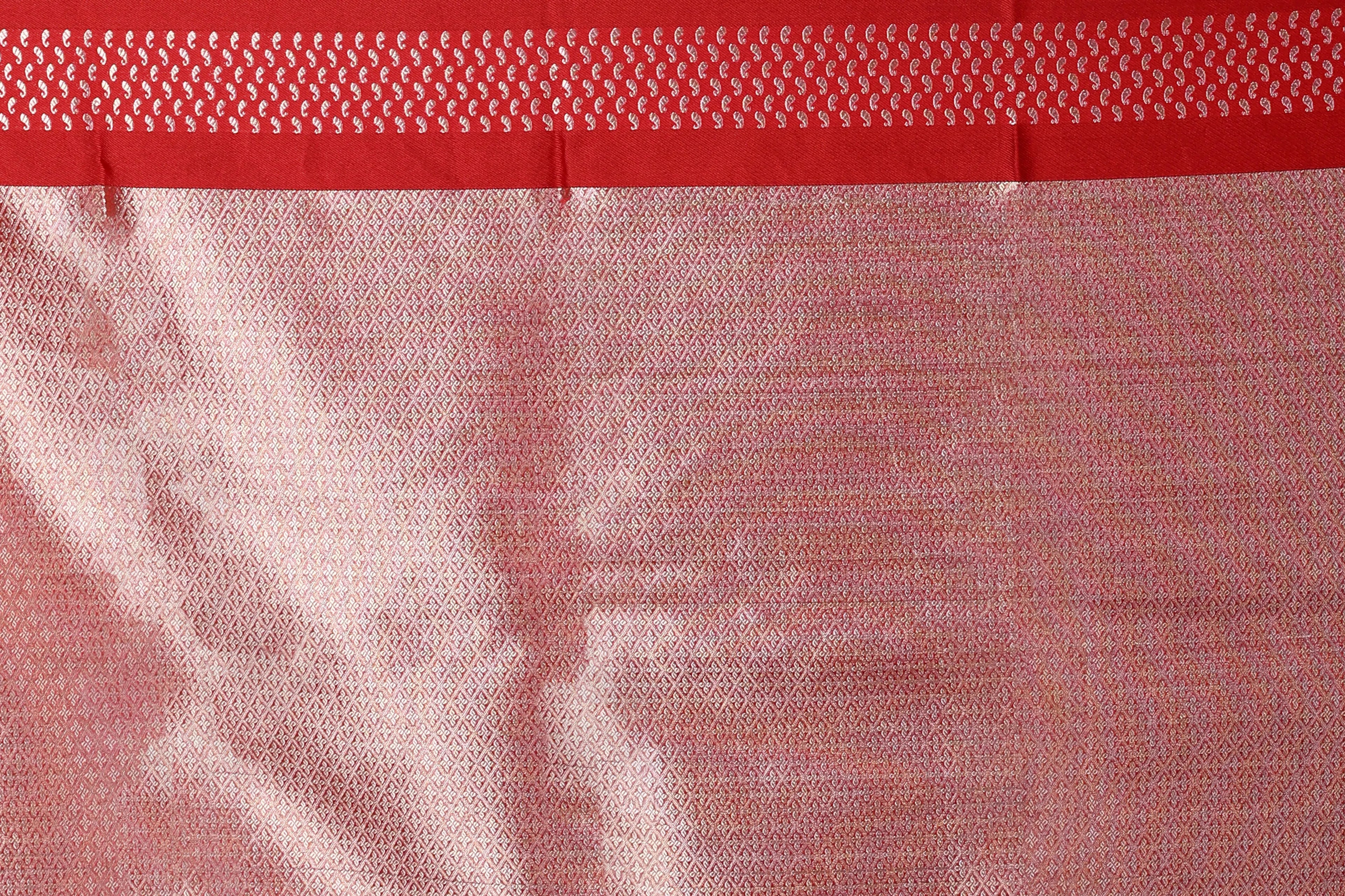 Red Blended Kora Banarasi Saree With Blouse Piece