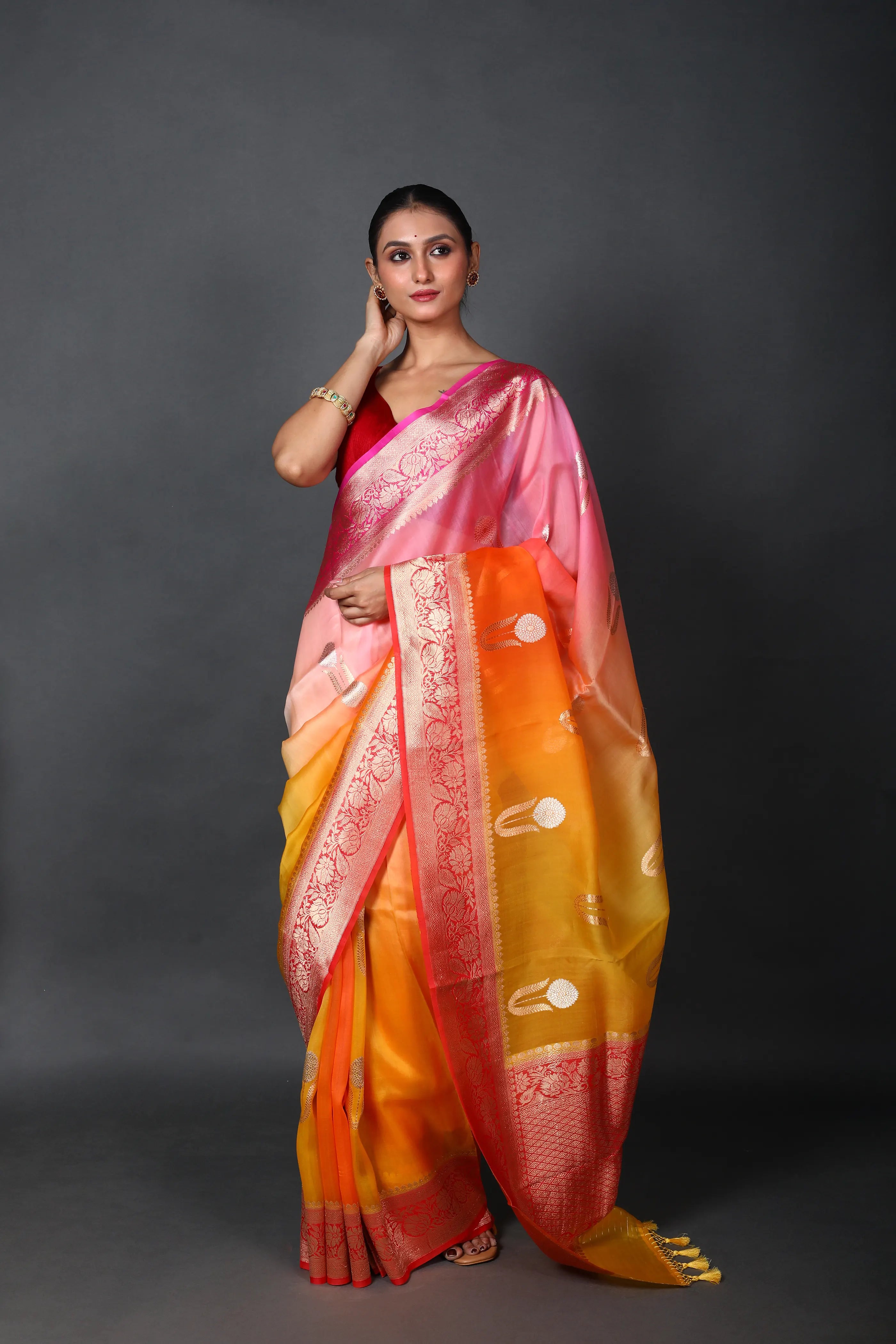 4D Dye Kora Banarasi Saree With Blouse Piece