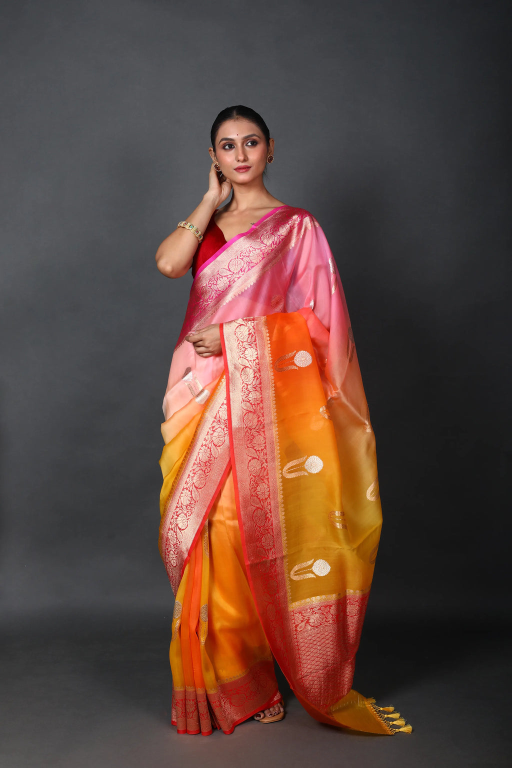 Pure 4D Dye Kora Banarasi Saree With Blouse Piece