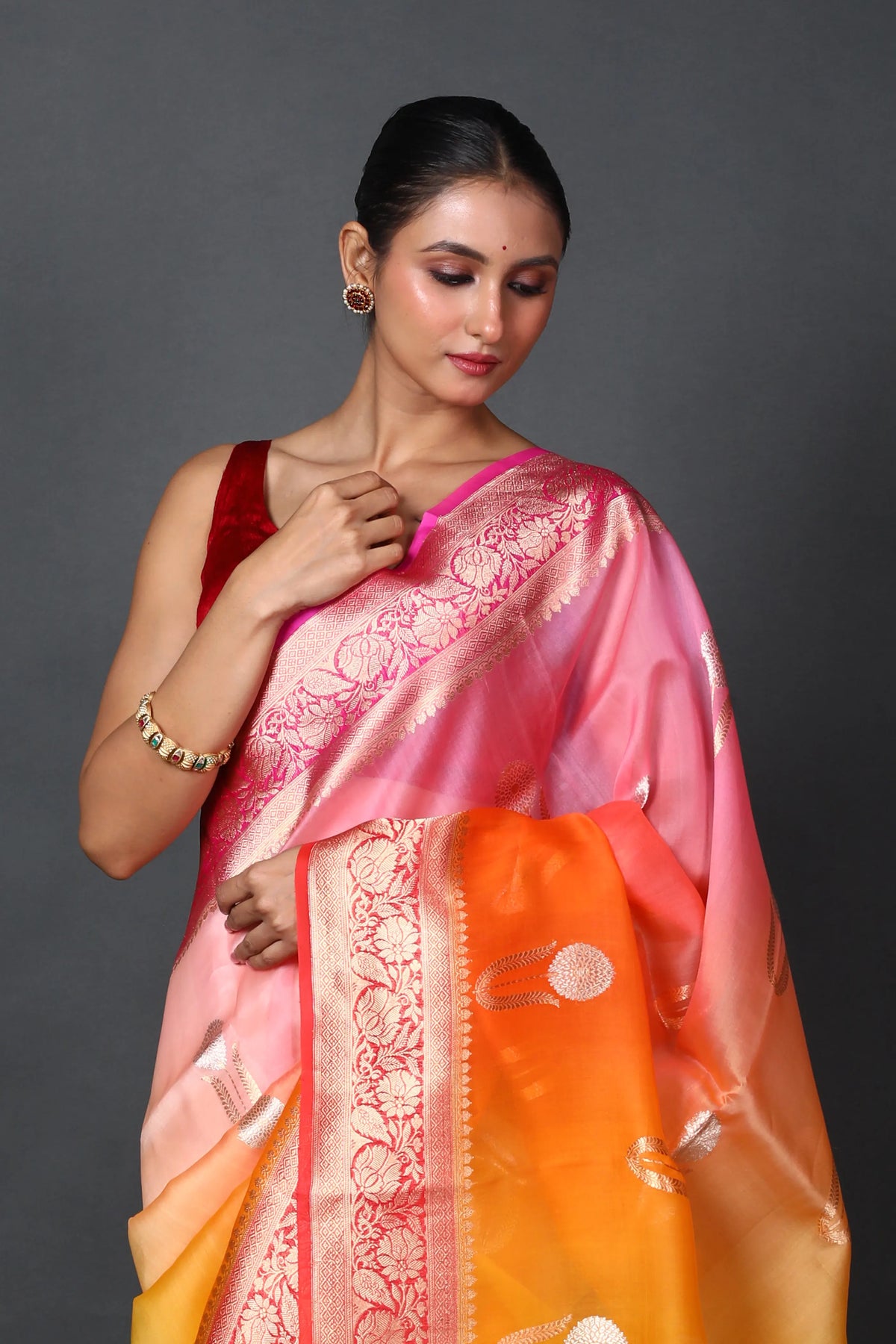 Pure 4D Dye Kora Banarasi Saree With Blouse Piece