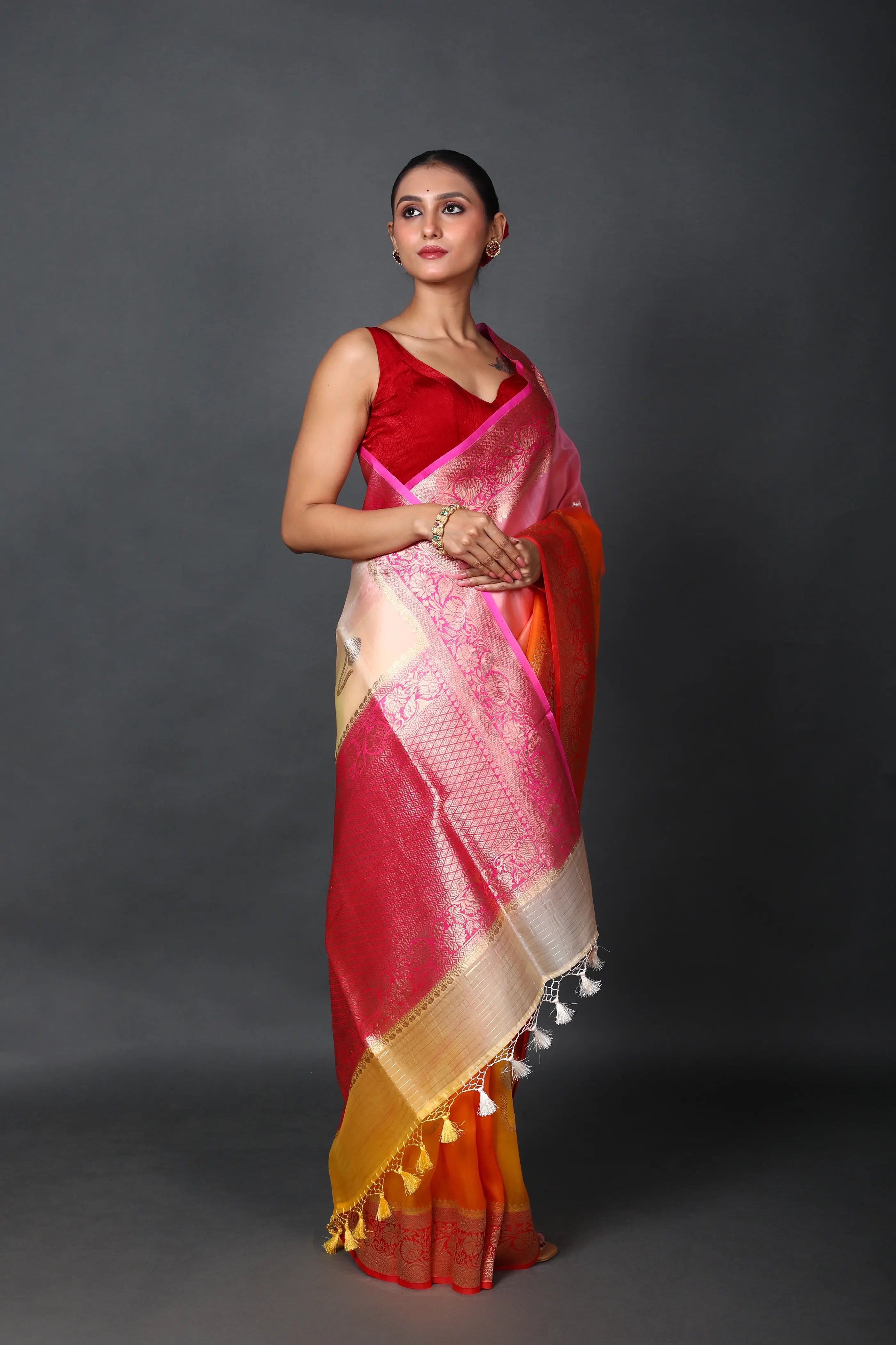 Pure 4D Dye Kora Banarasi Saree With Blouse Piece