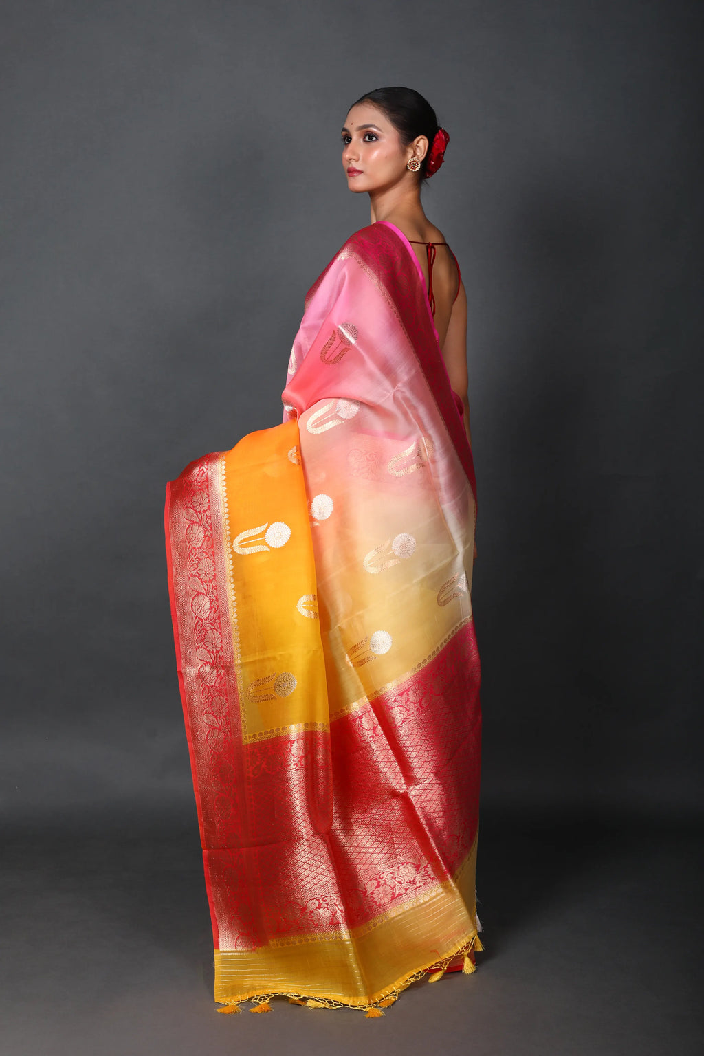 Pure 4D Dye Kora Banarasi Saree With Blouse Piece