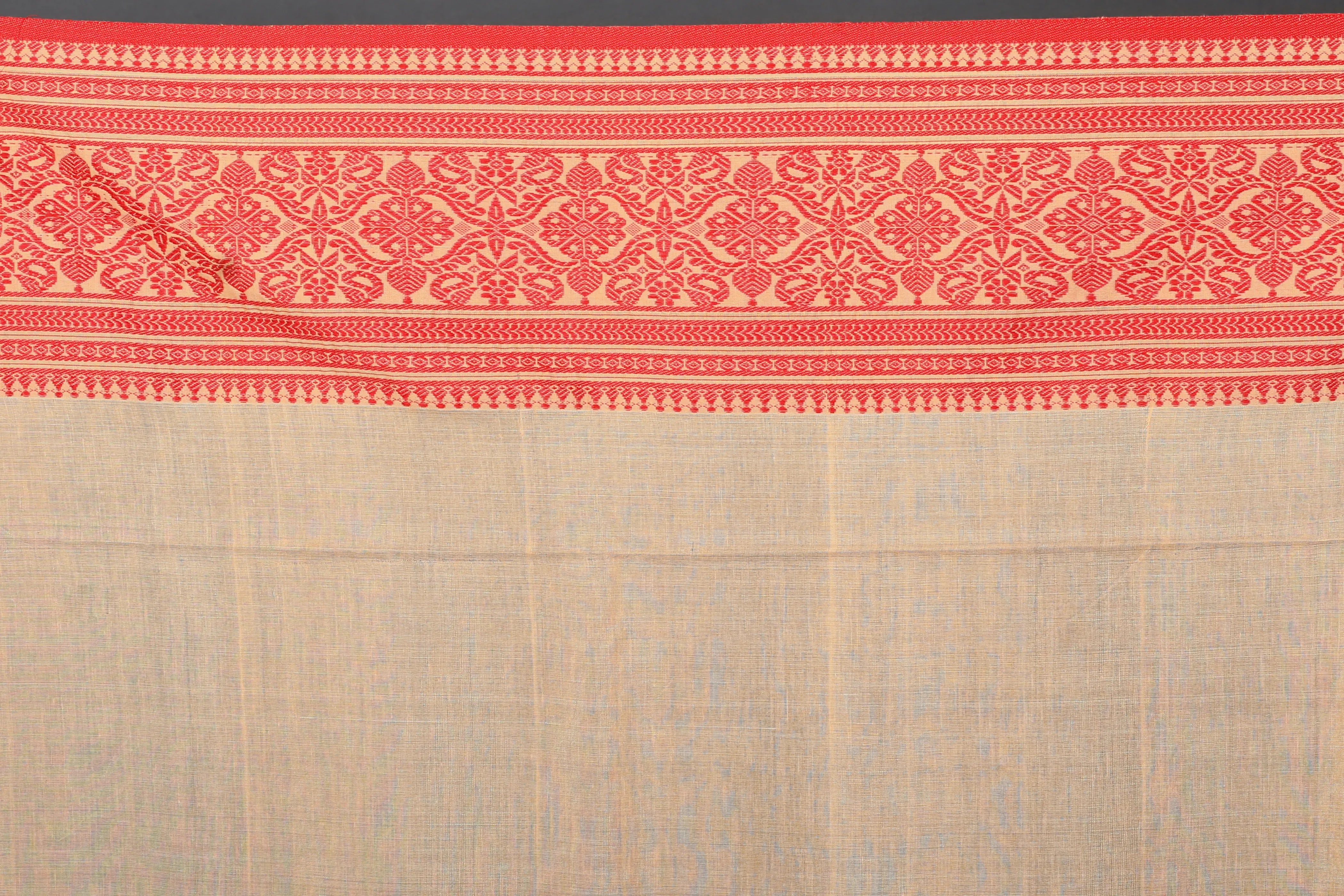 Red Offwhite Tussar Saree With Blouse Piece