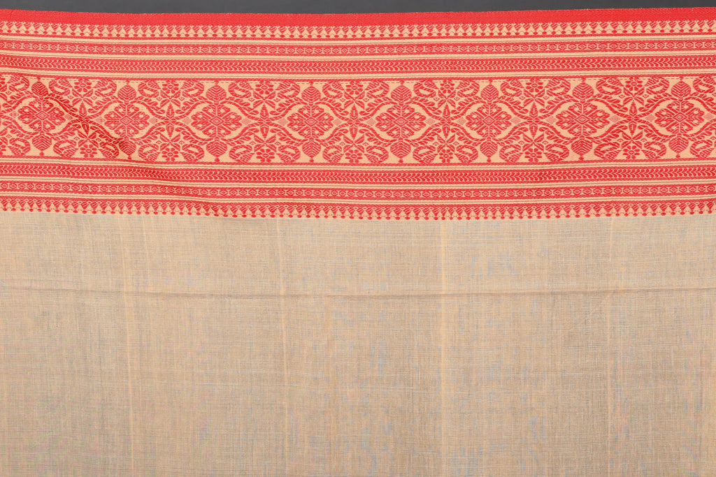 Red Offwhite Bengal Handloom Tussar Saree With Blouse Piece