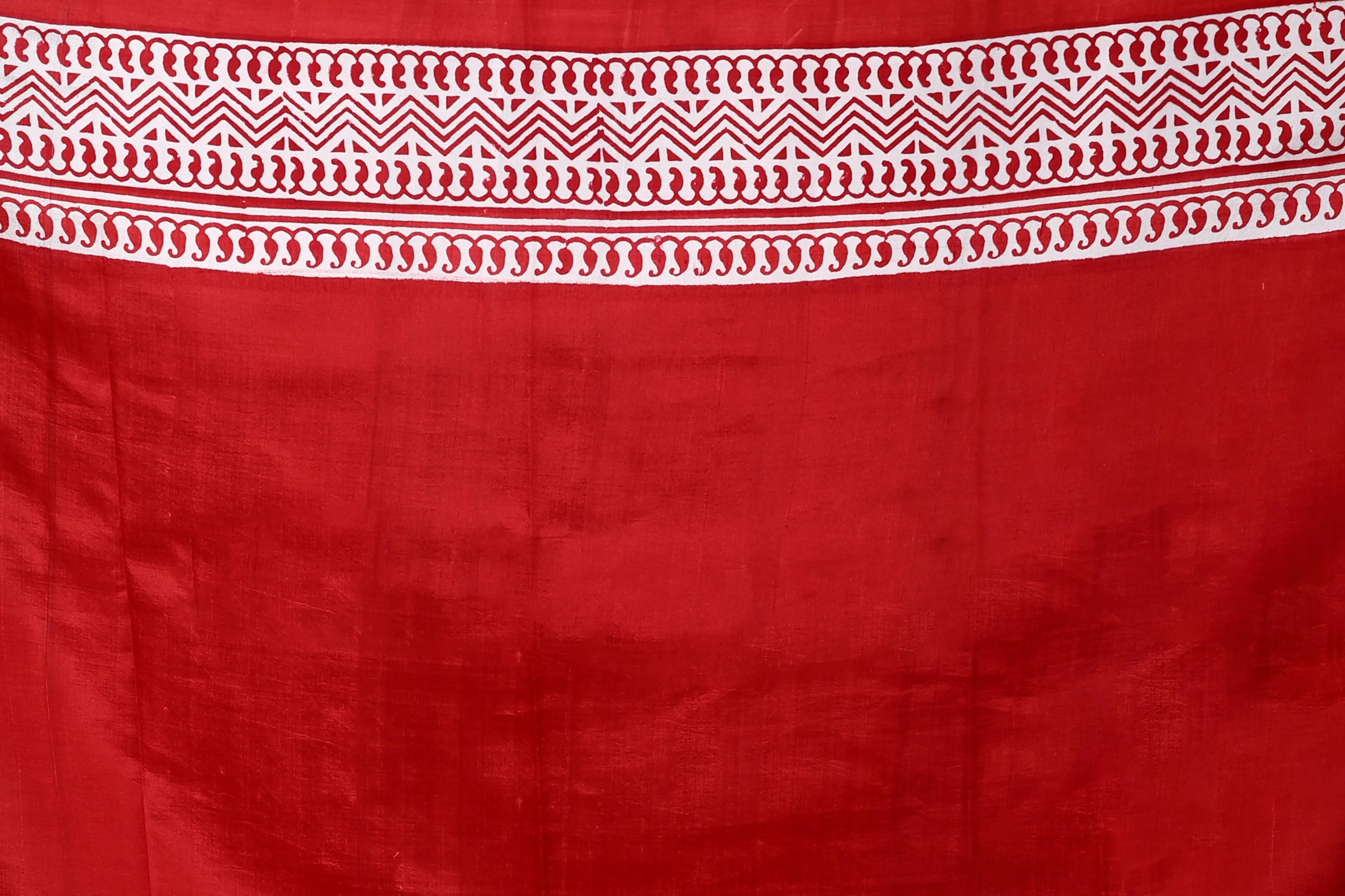 Red & White Silk Katan Saree With Blouse Piece