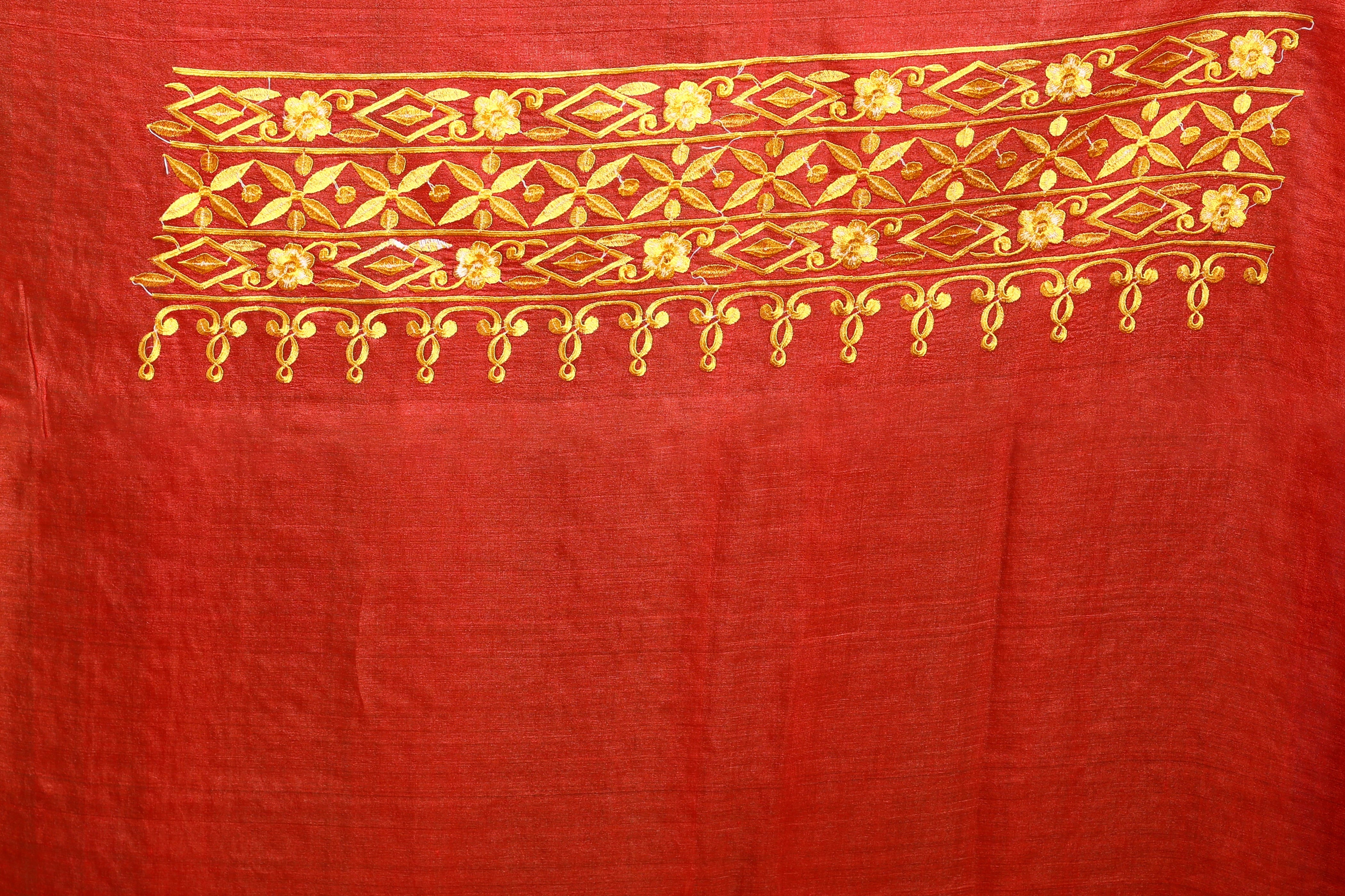 Rust Orange Bengal Tussar Saree With Blouse Piece