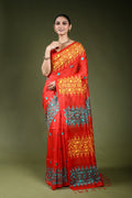 Rust Orange Bengal Tussar Saree With Blouse Piece