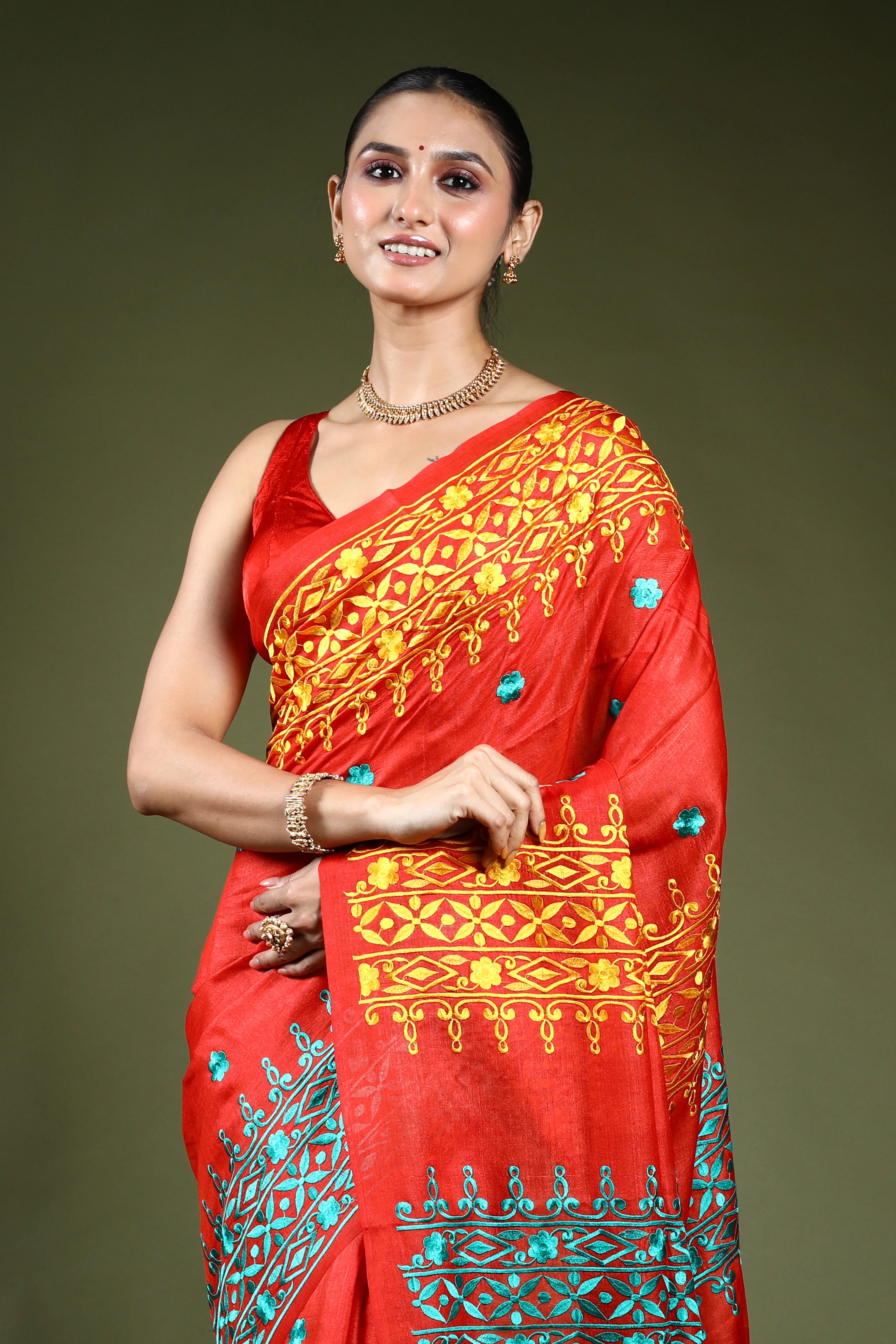 Rust Orange Bengal Tussar Saree With Blouse Piece