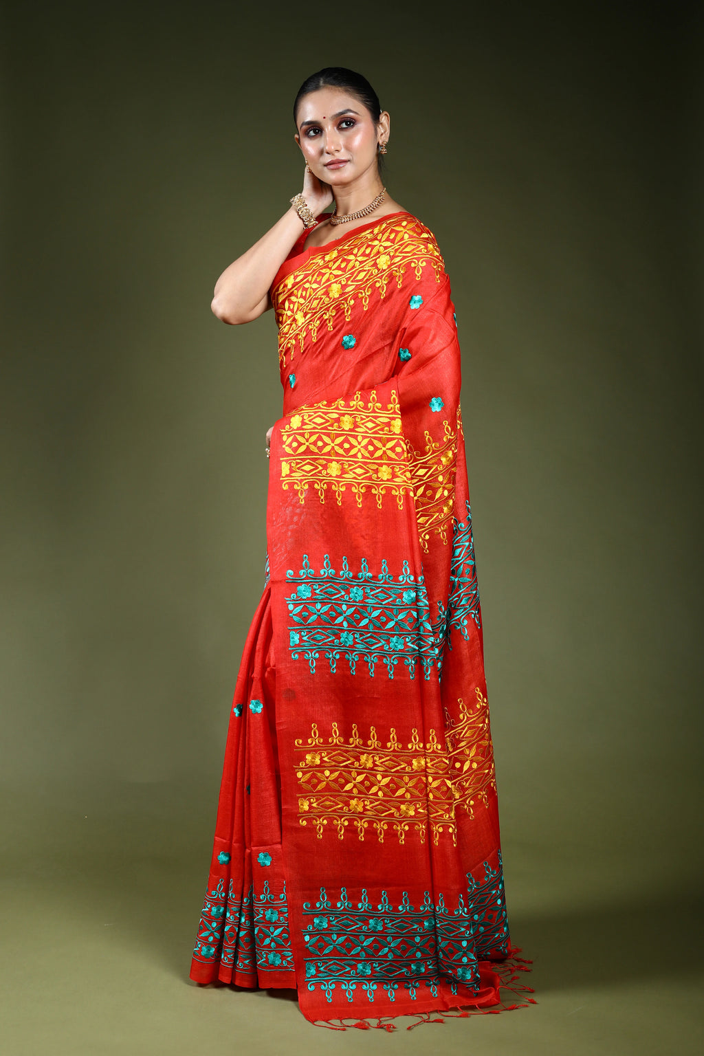Rust Orange Bengal Tussar Saree With Blouse Piece