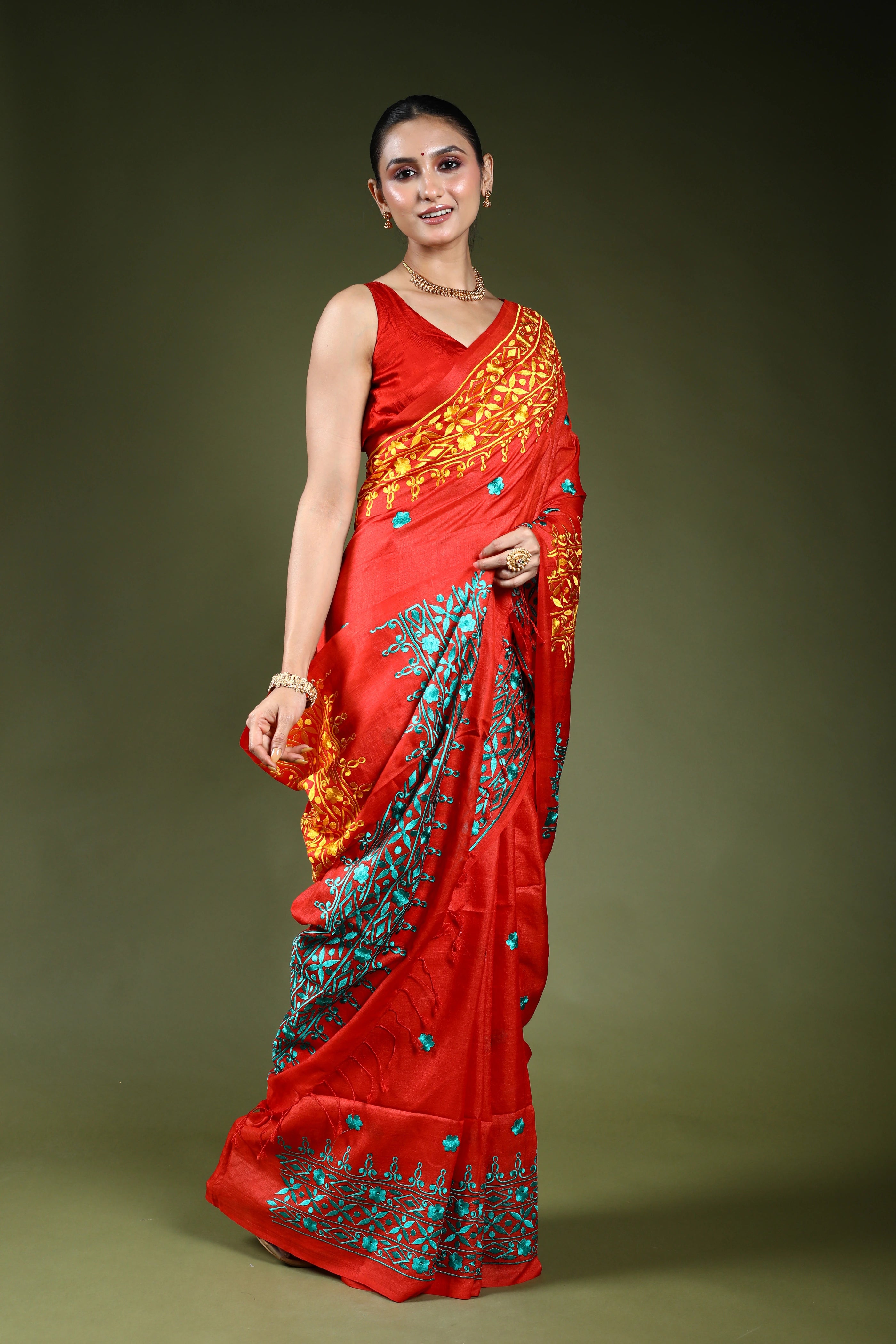 Rust Orange Bengal Tussar Saree With Blouse Piece