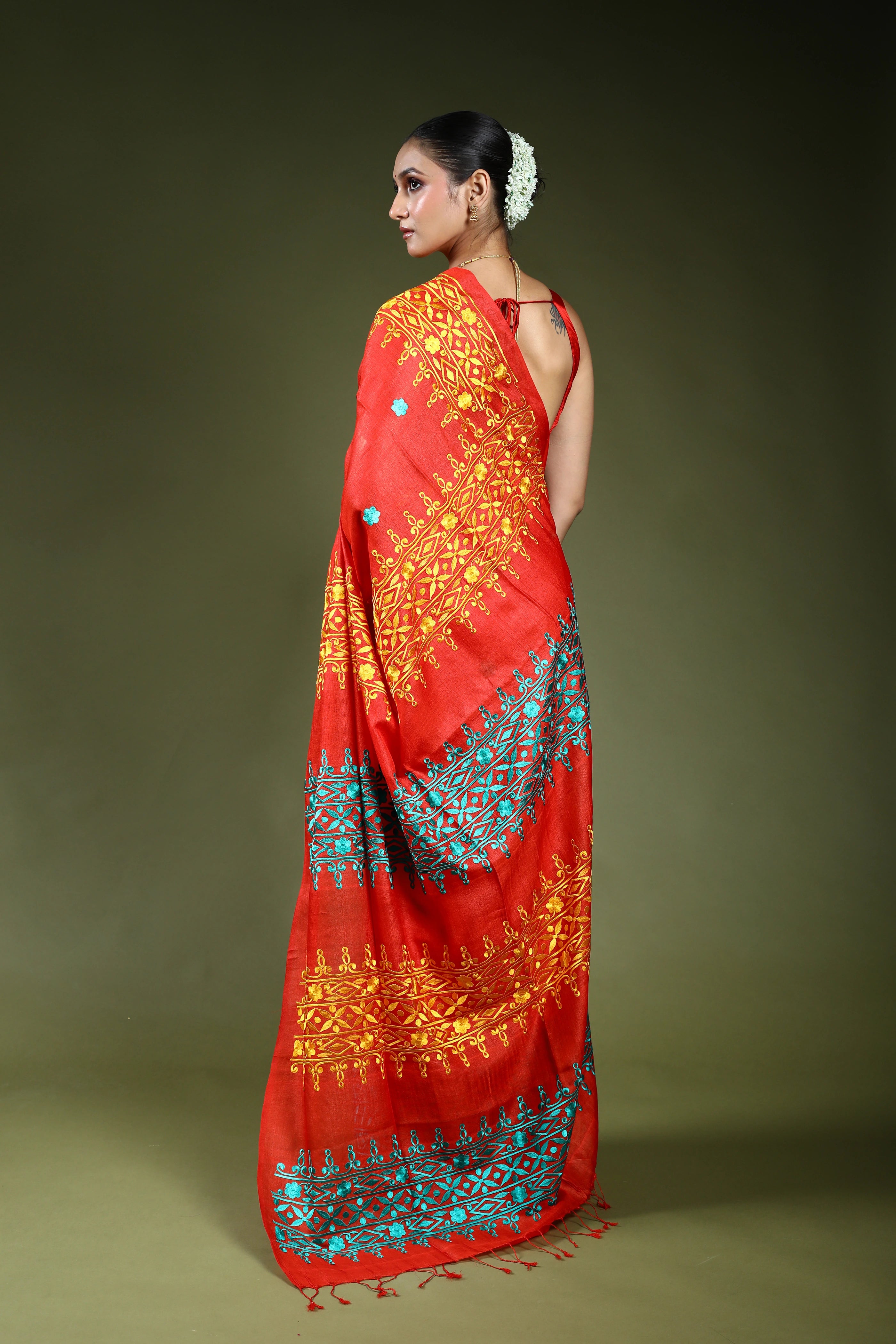 Rust Orange Bengal Tussar Saree With Blouse Piece