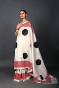 Red & White Silk Katan Saree With Blouse Piece