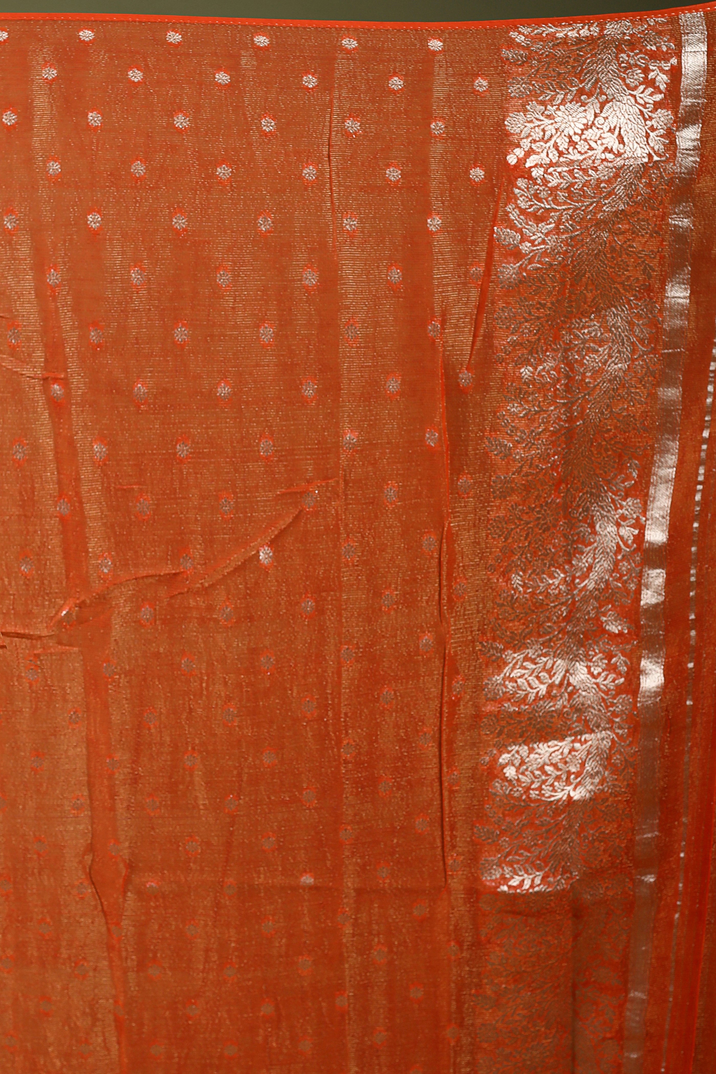 Orange Semi Khaddi Saree With Blouse Piece
