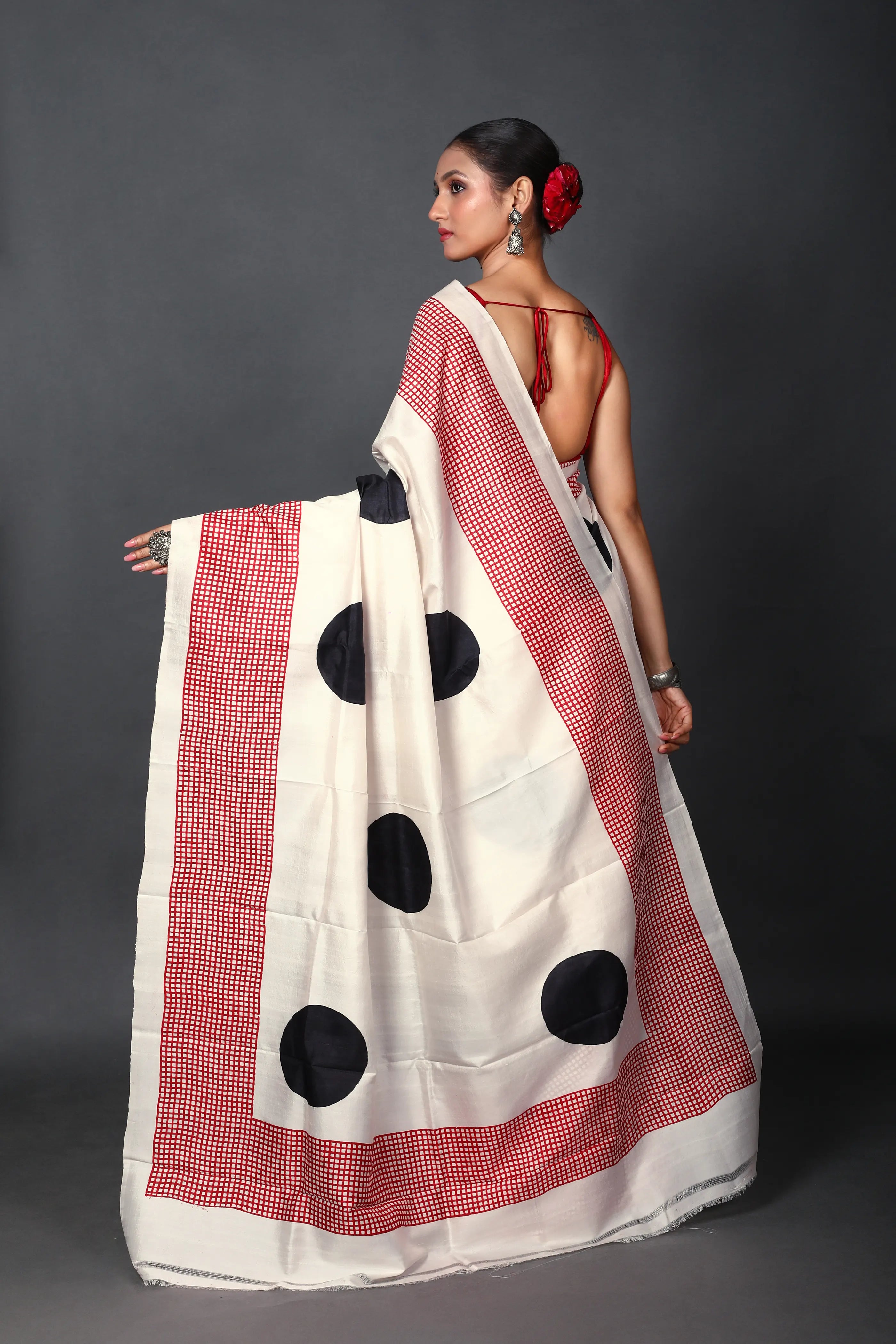 Red & White Silk Katan Saree With Blouse Piece