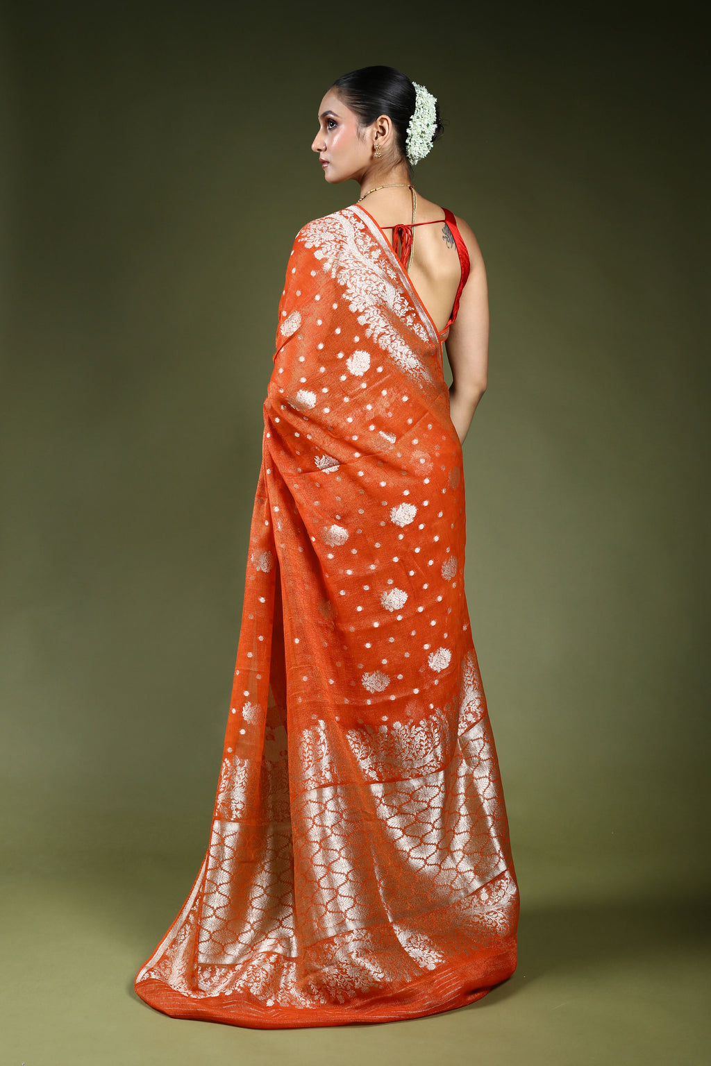 Orange Semi Khaddi Saree With Blouse Piece