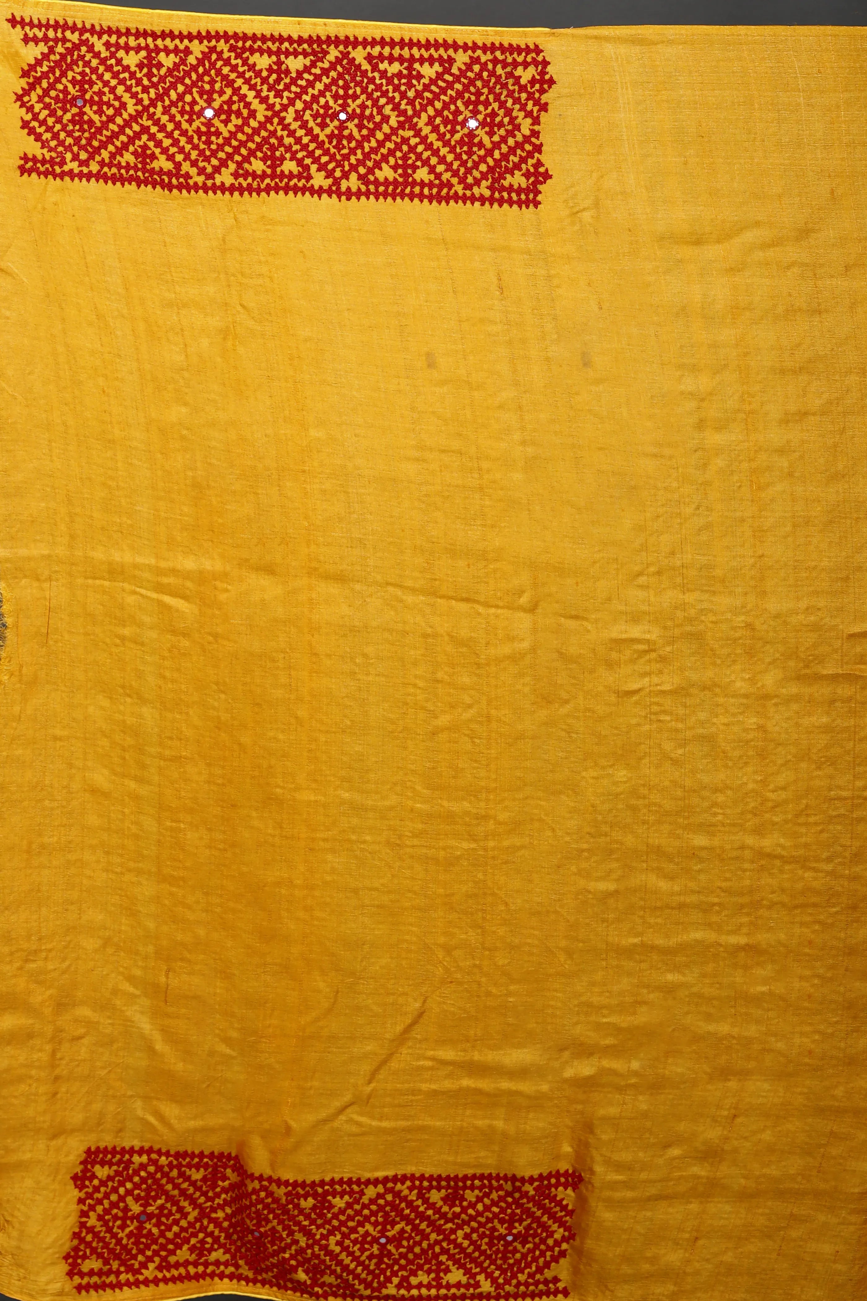 Half Red Half Yellow Tussar Hand Gujarati Saree With Blouse Piece