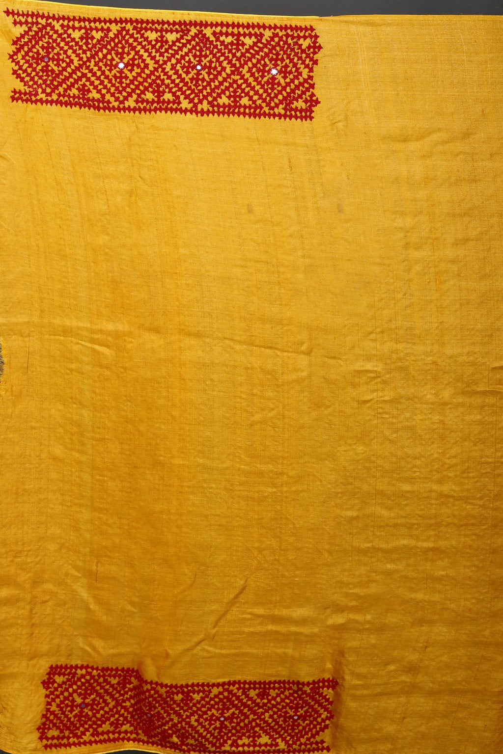 Half Red Half Yellow Tussar Hand Gujarati Saree With Blouse Piece