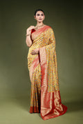 Turmeric Yellow Semi Tissue Kani Aari Work Saree With Blouse Piece