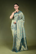 Sea Green Semi Tissue Kani Aari Work Saree With Blouse Piece