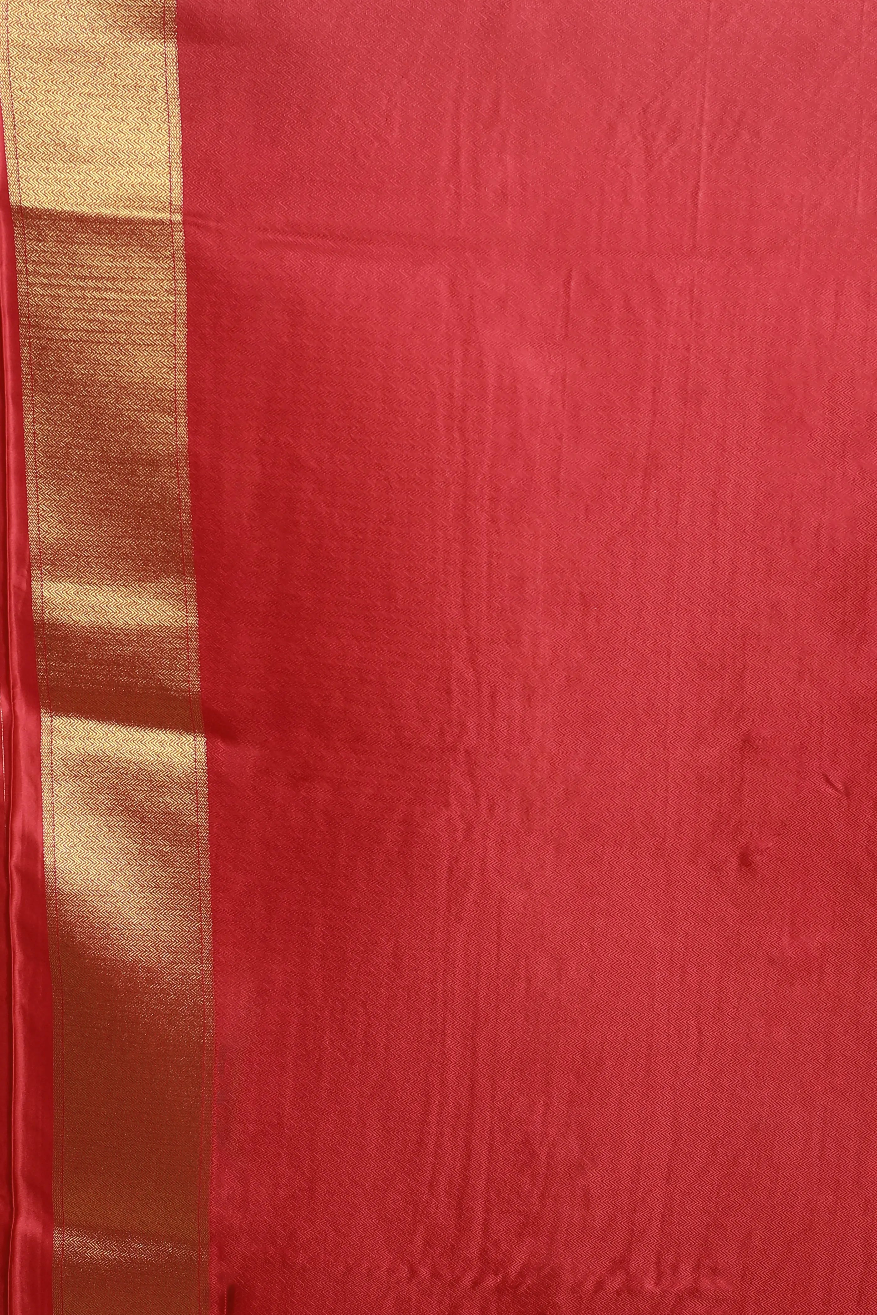 Red Blended Mashru Banarasi Saree With Blouse Piece