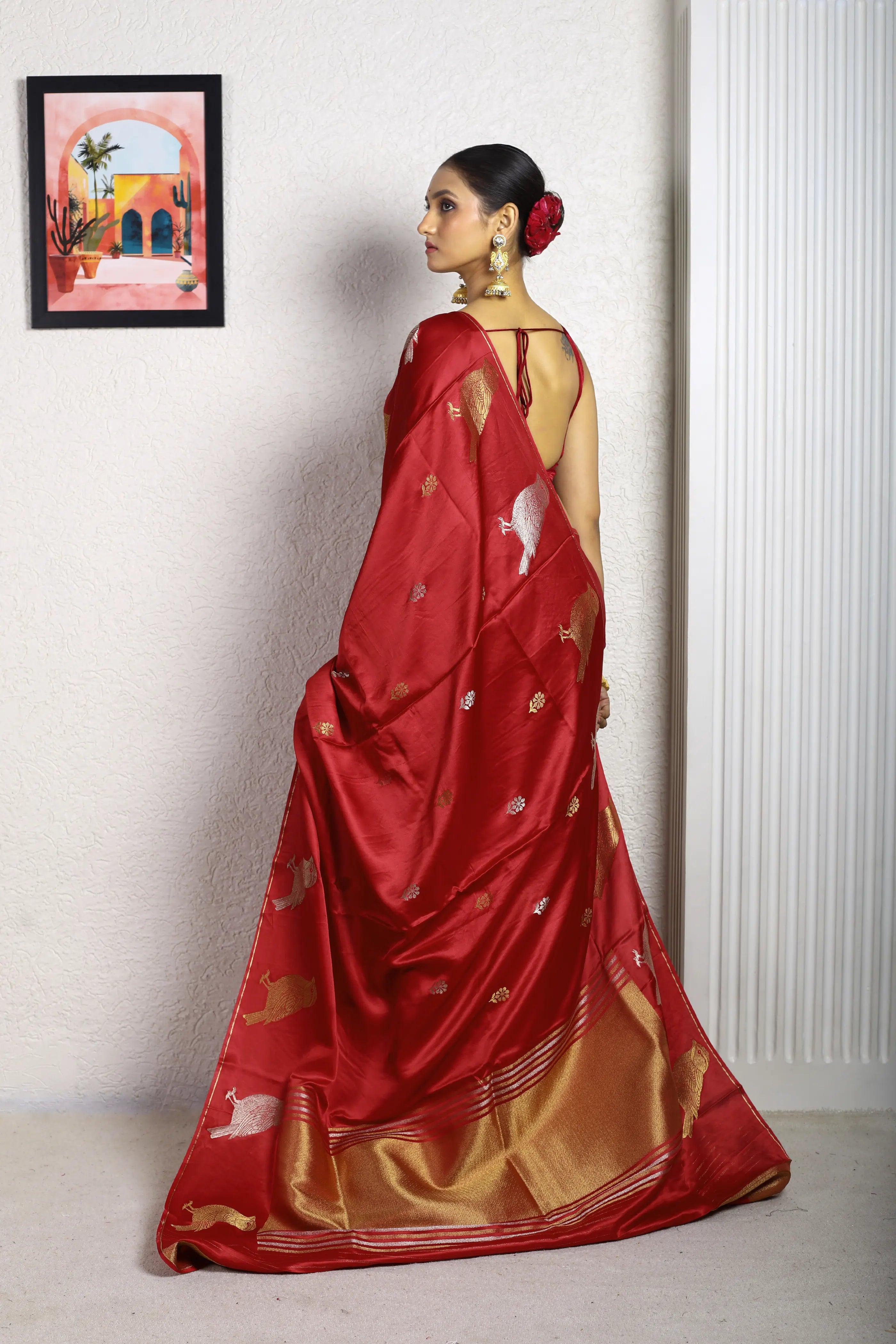 Red Blended Mashru Banarasi Saree With Blouse Piece