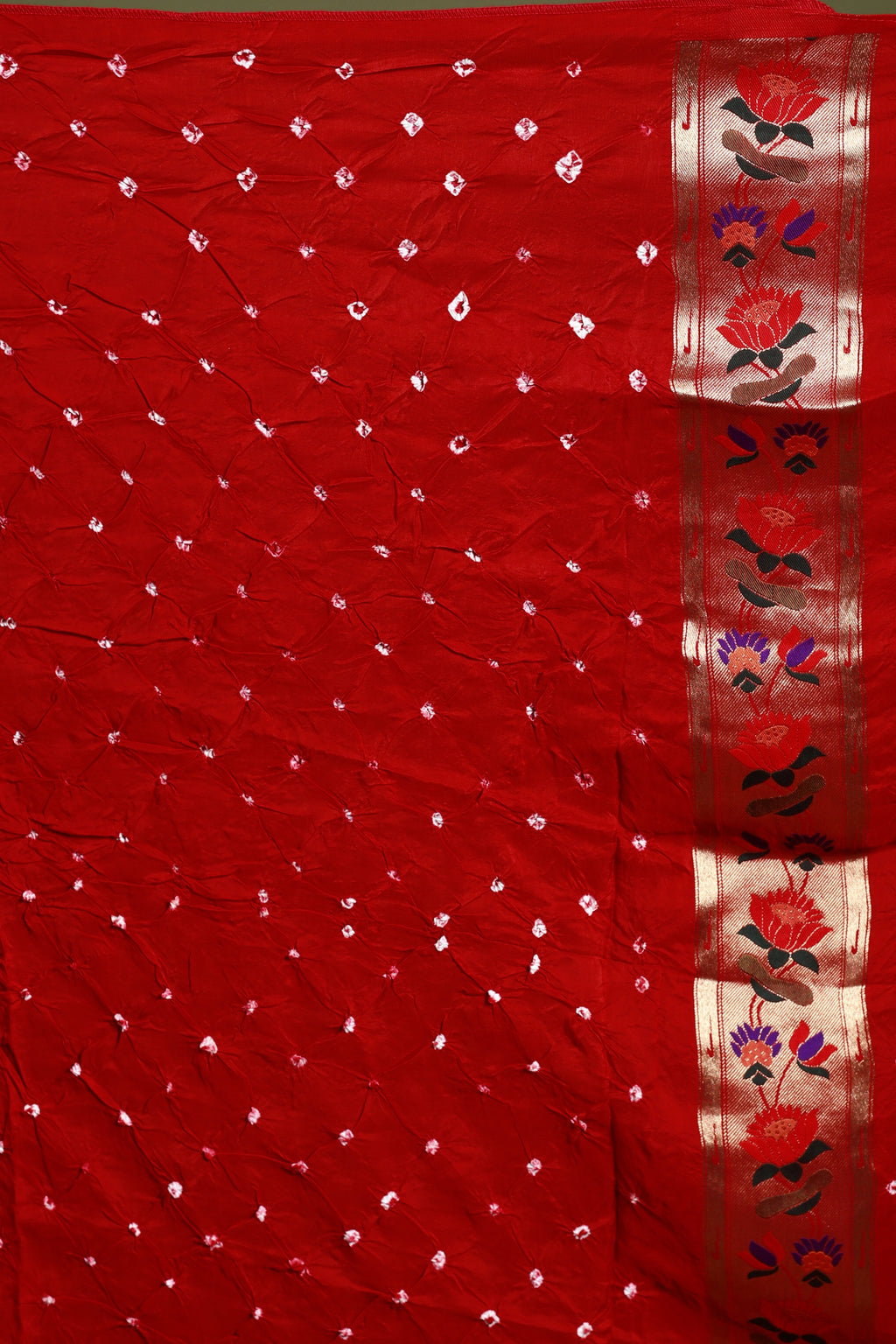 Red Semi Bandhej Paithani Saree With Blouse Piece