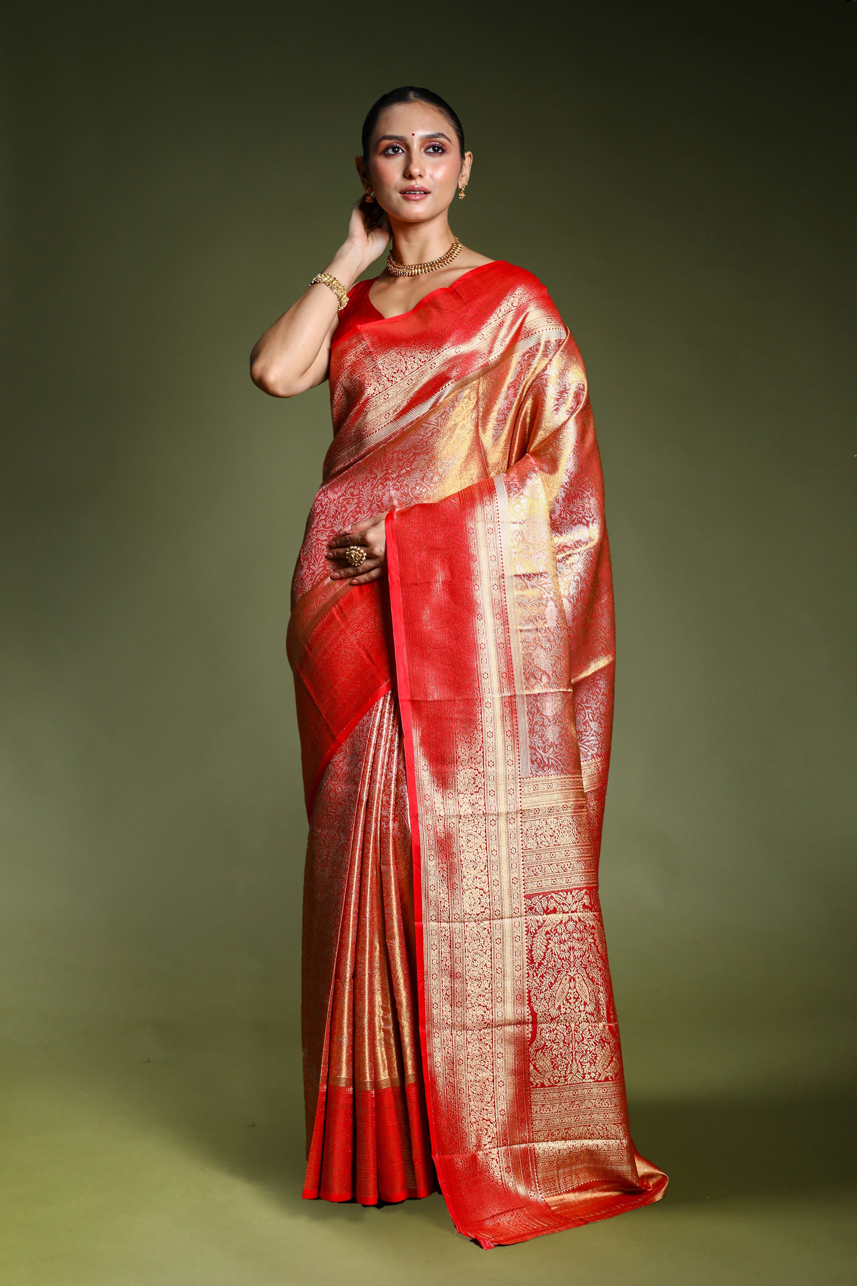 Red Semi Tissue Kanjivaram Saree With Blouse Piece