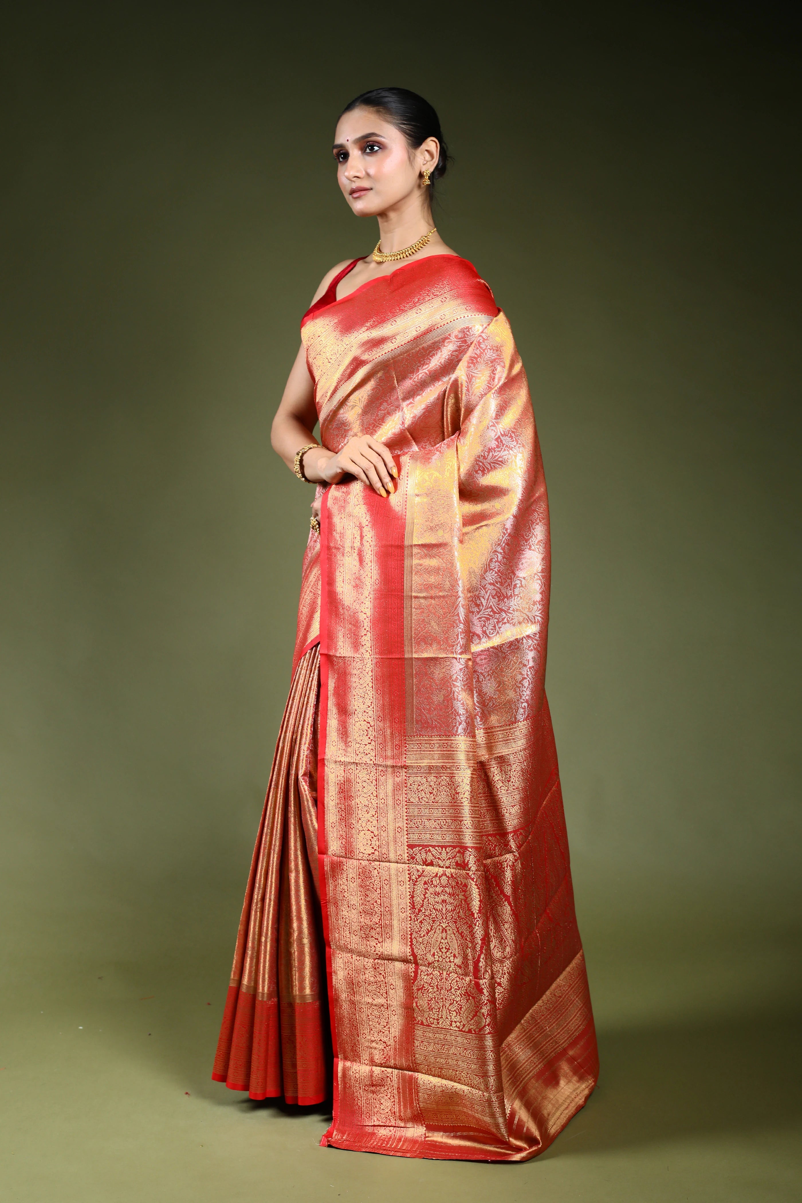 Red Semi Tissue Kanjivaram Saree With Blouse Piece
