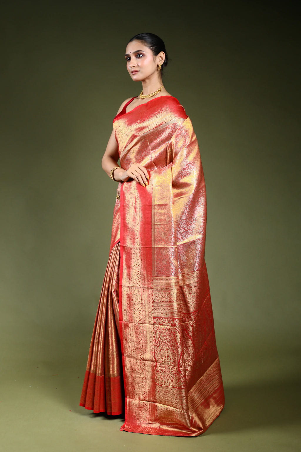 Red Semi Tissue Kanjivaram Saree With Blouse Piece