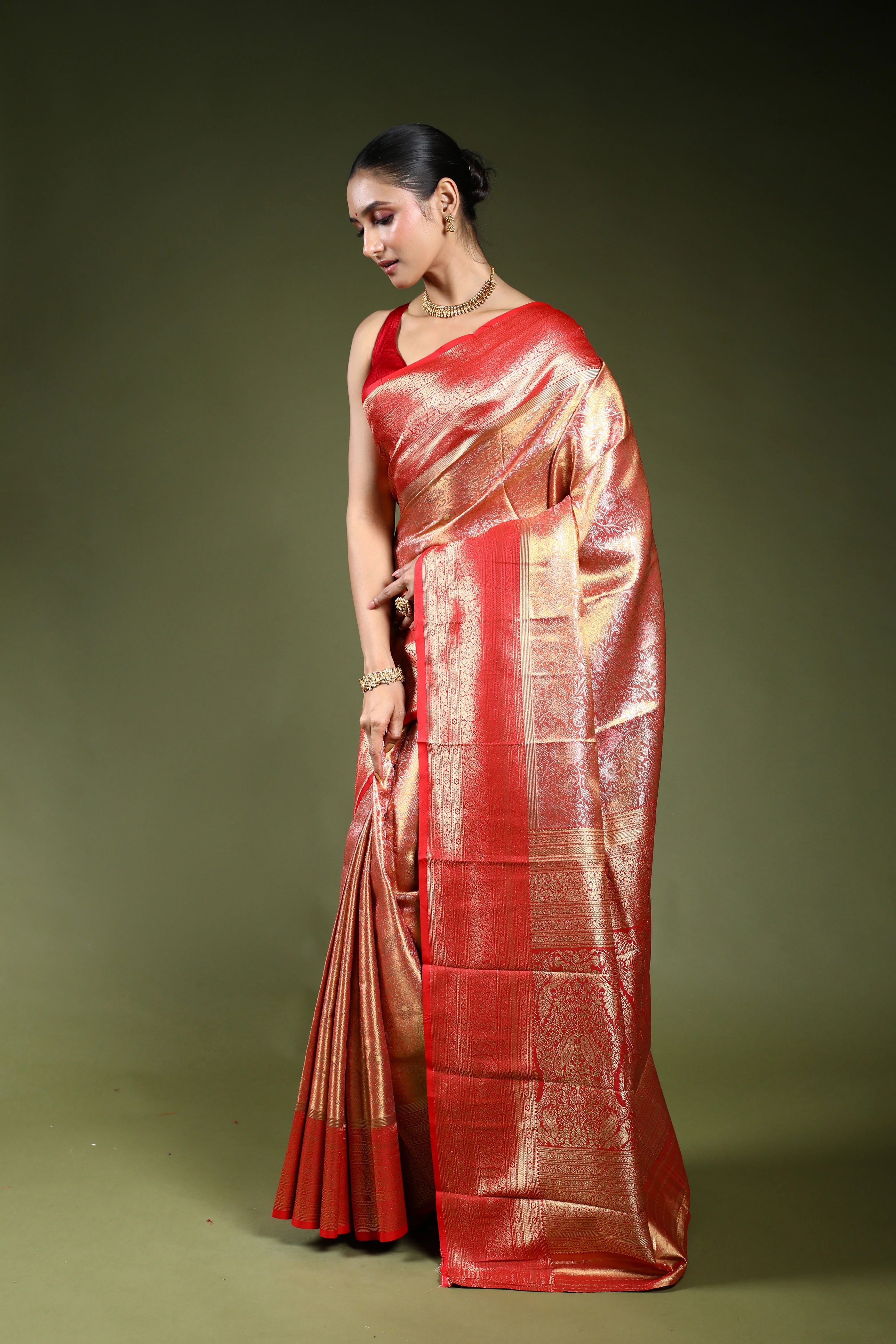 Red Semi Tissue Kanjivaram Saree With Blouse Piece