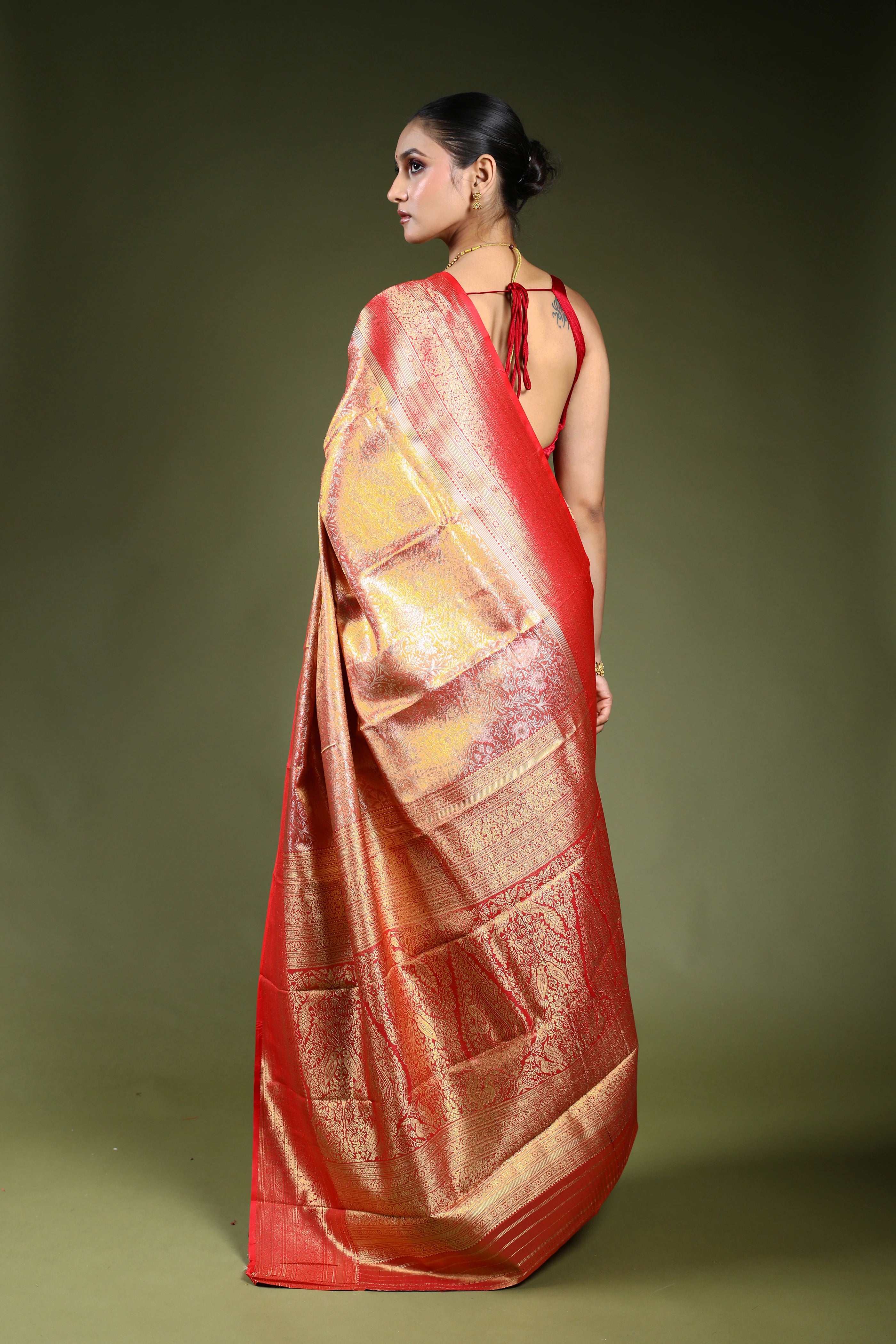Red Semi Tissue Kanjivaram Saree With Blouse Piece