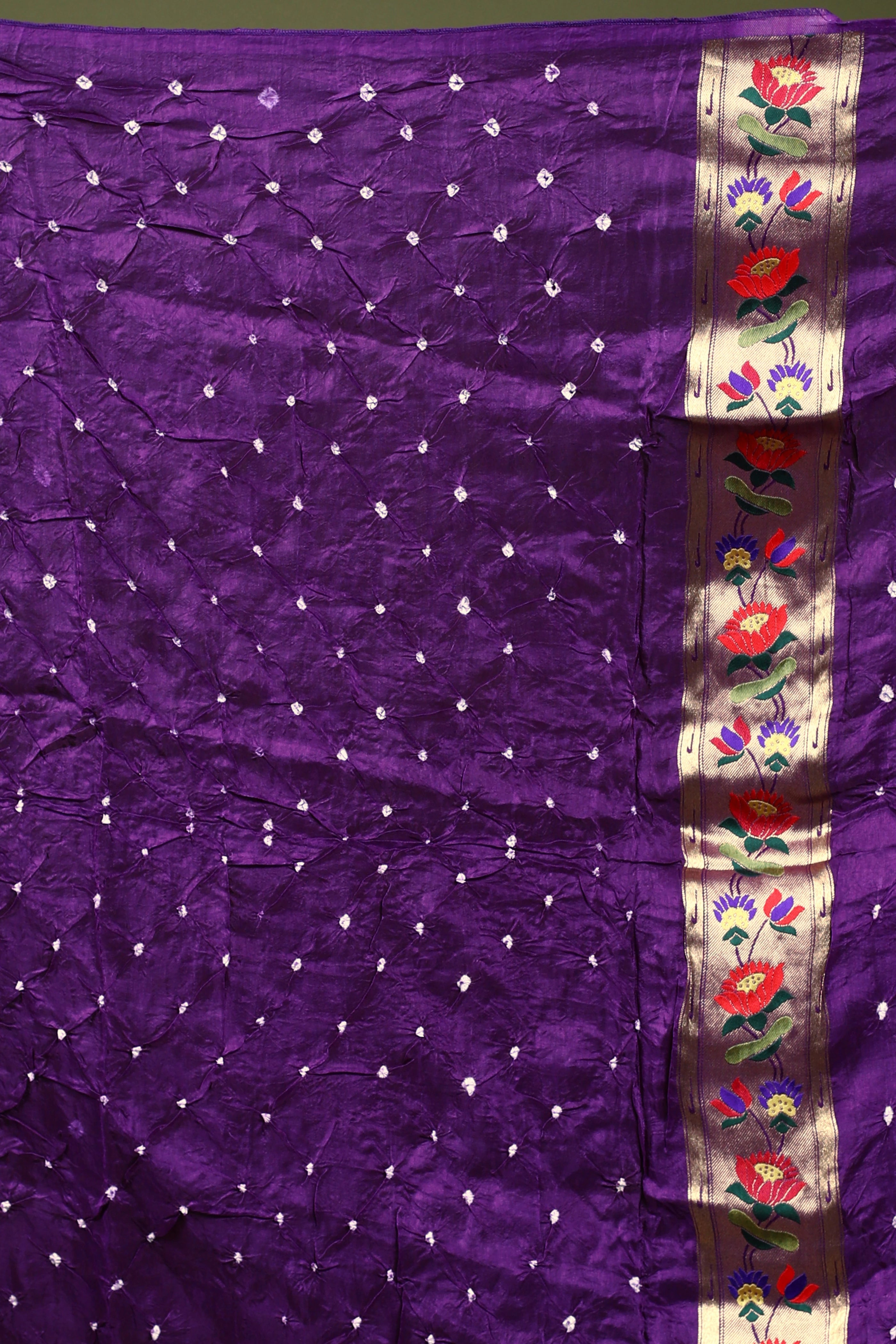 Purple Semi Bandhej Paithani Saree With Blouse Piece