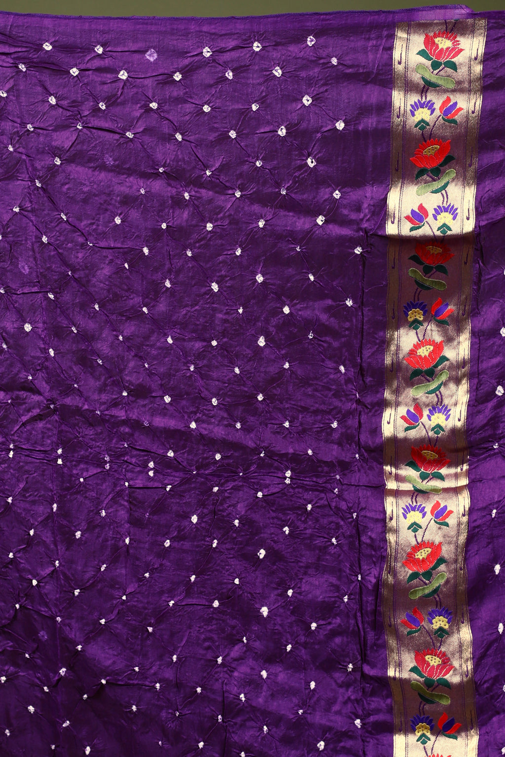 Purple Semi Bandhej Paithani Saree With Blouse Piece