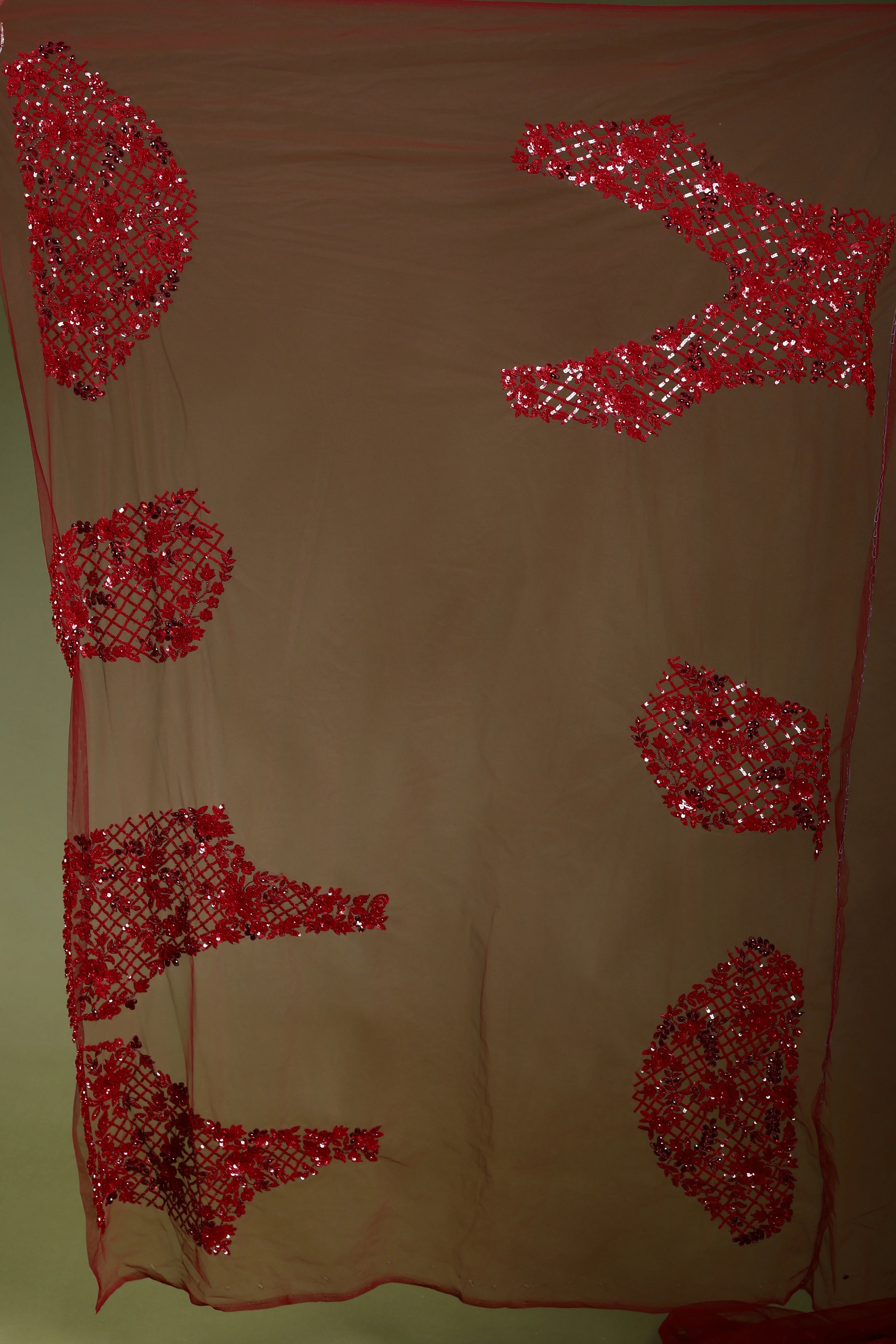 Red Exclusive Net Sequence Work Saree With Blouse Piece