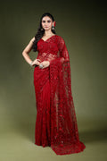 Red Exclusive Net Sequence Work Saree With Blouse Piece