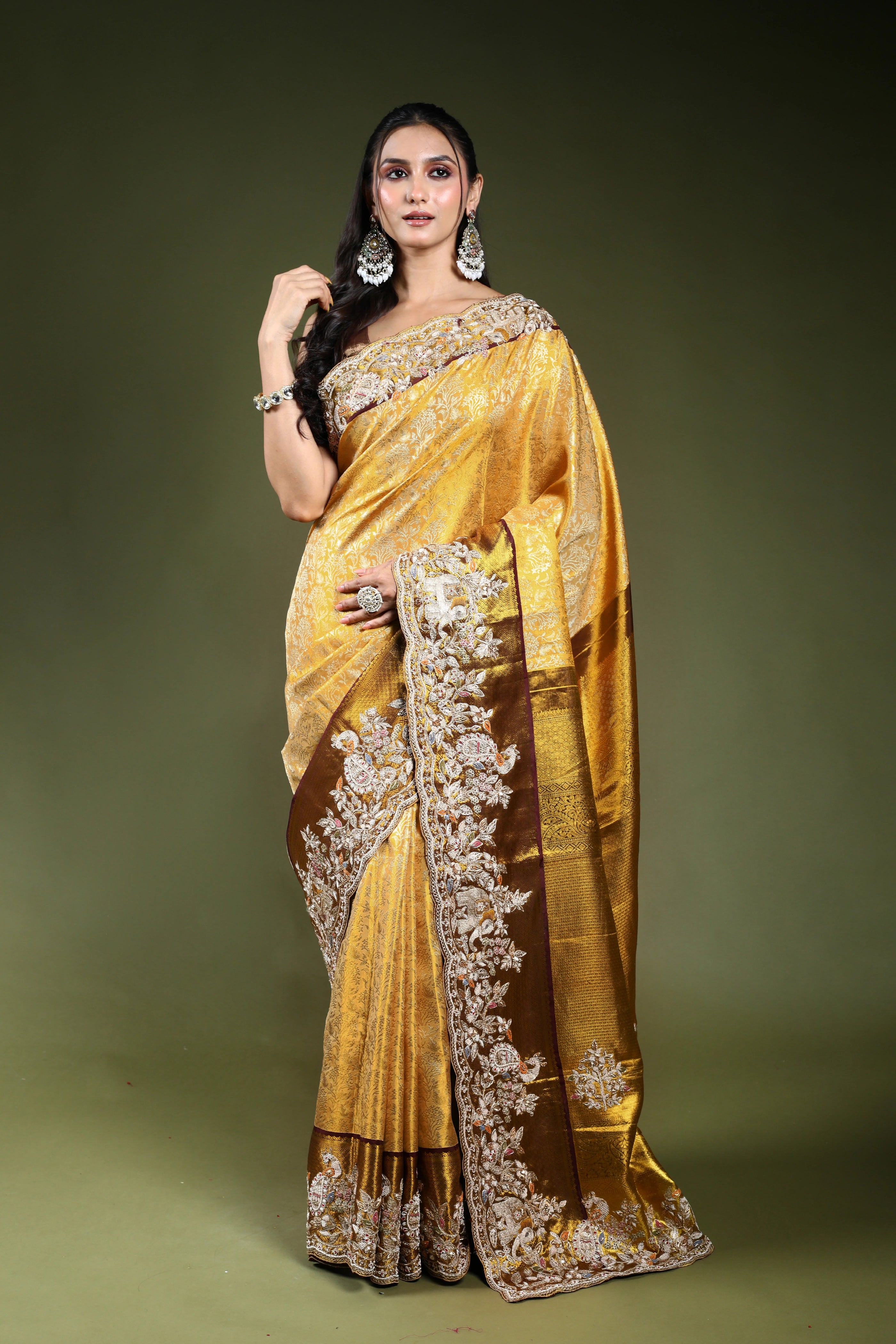 Golden Exclusive Tissue Kanjivaram Saree With Blouse Piece