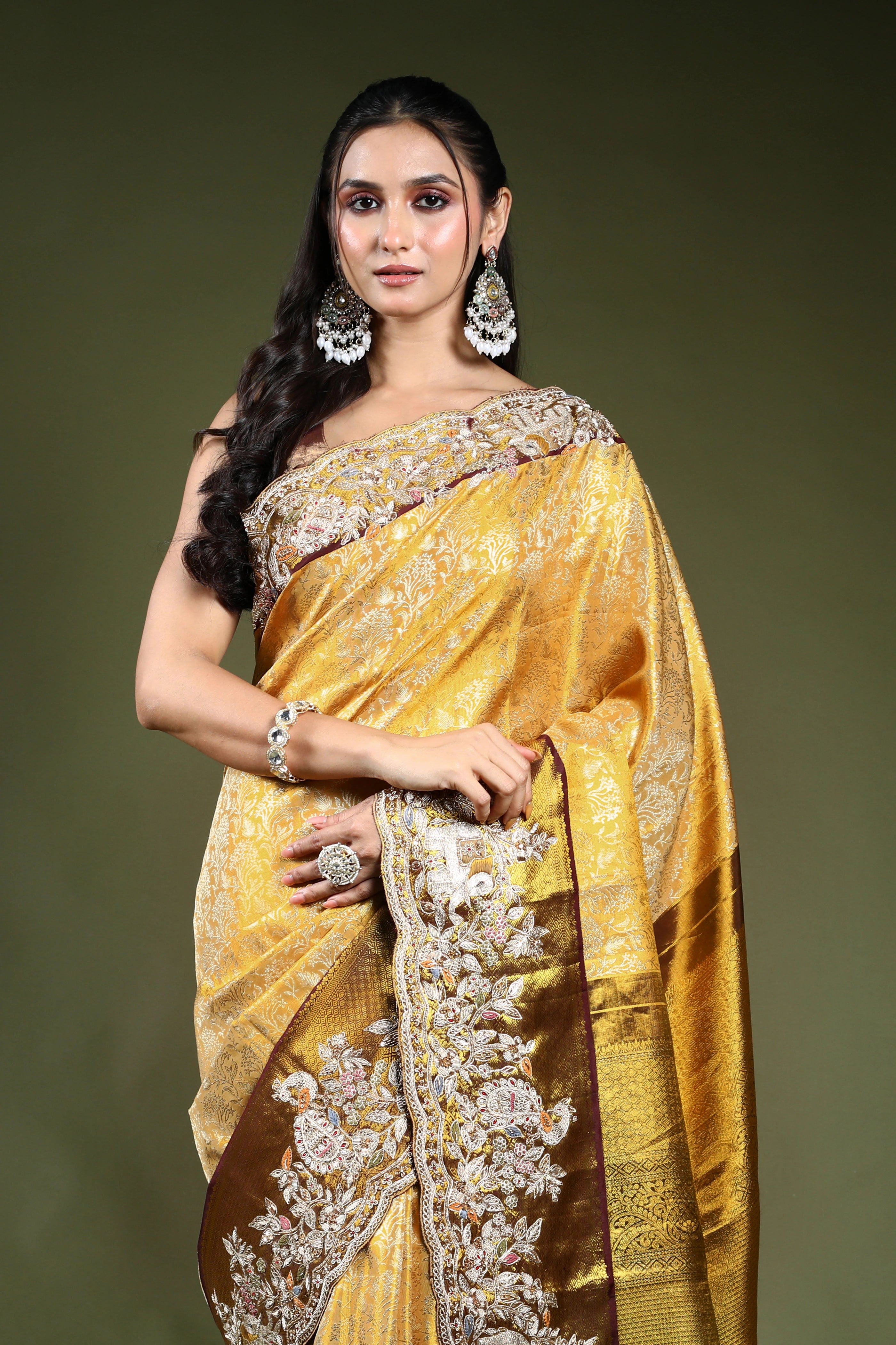 Golden Exclusive Tissue Kanjivaram Saree With Blouse Piece