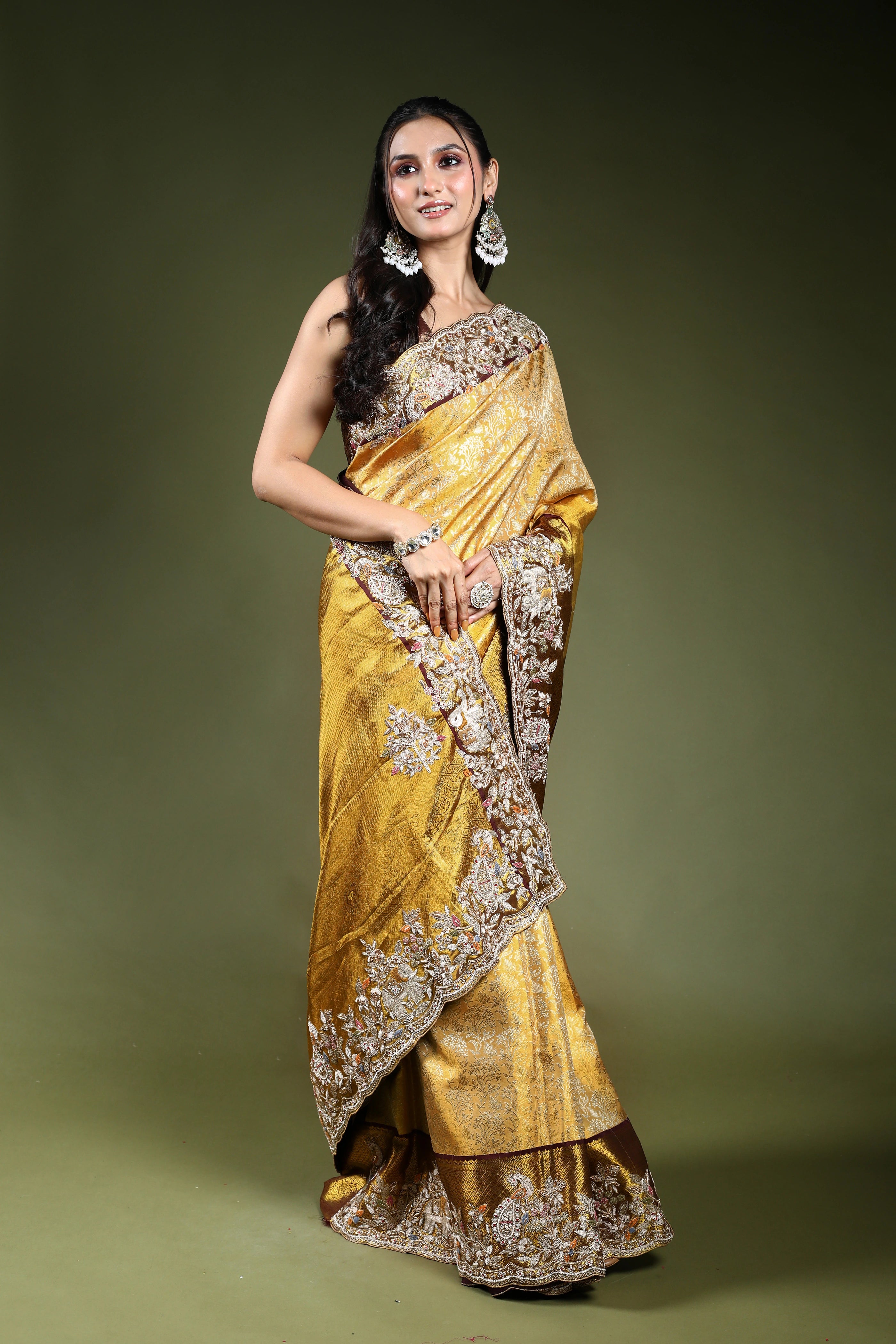Golden Exclusive Tissue Kanjivaram Saree With Blouse Piece