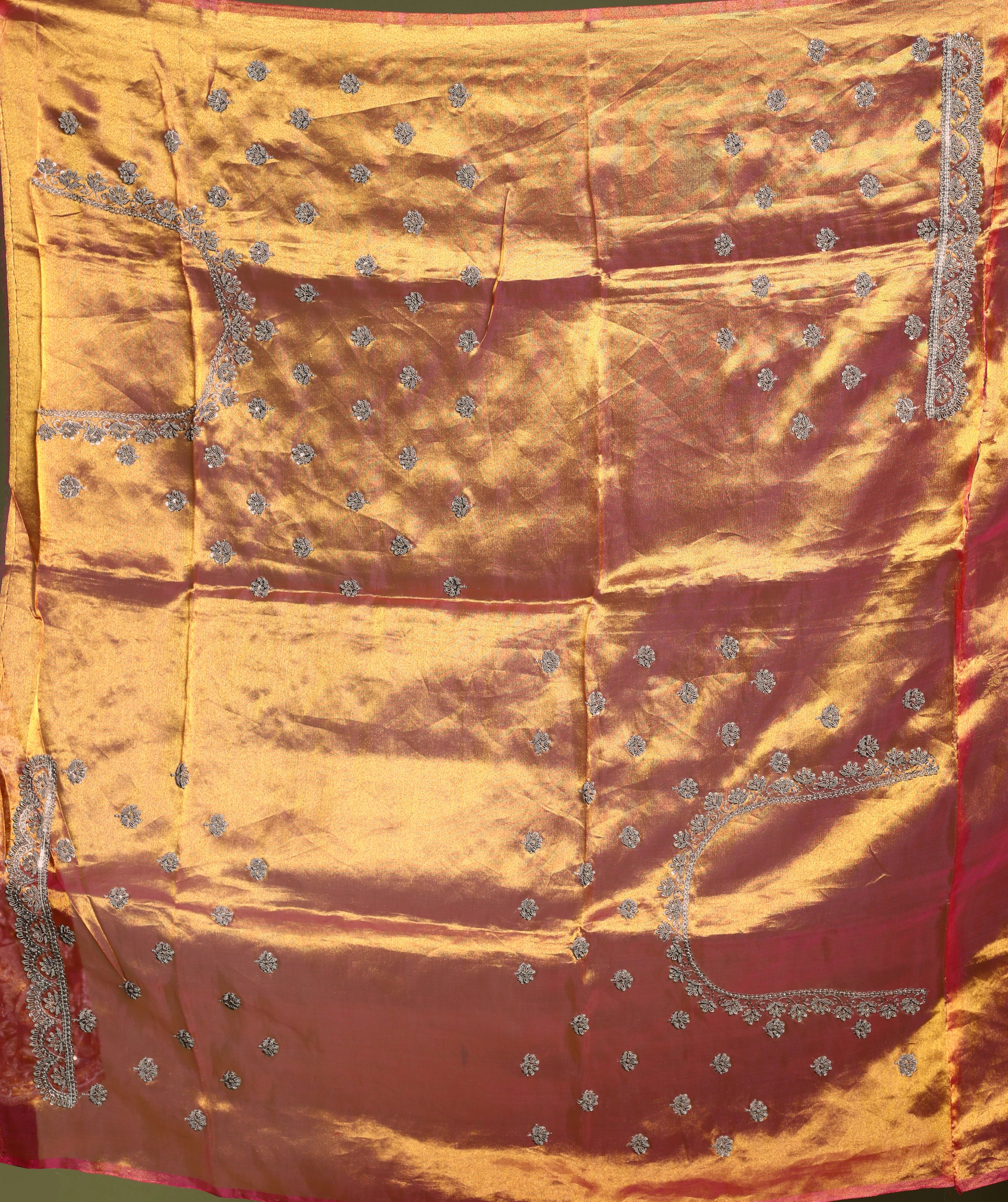 Rani Orange Dual Tone Exclusive Tissue Zardosi Work Saree With Blouse Piece