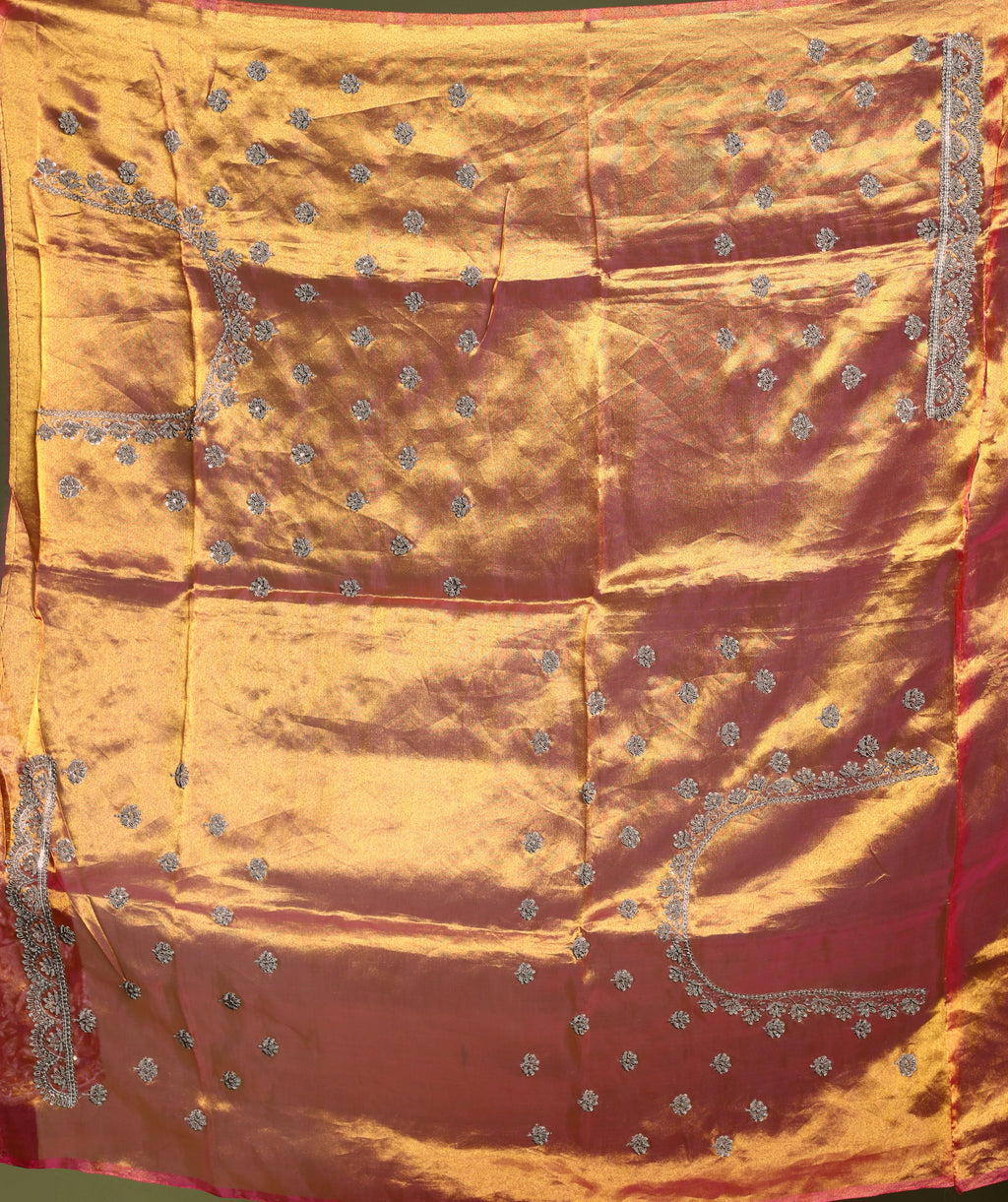 Rani Orange Dual Tone Exclusive Tissue Zardosi Work Saree With Blouse Piece