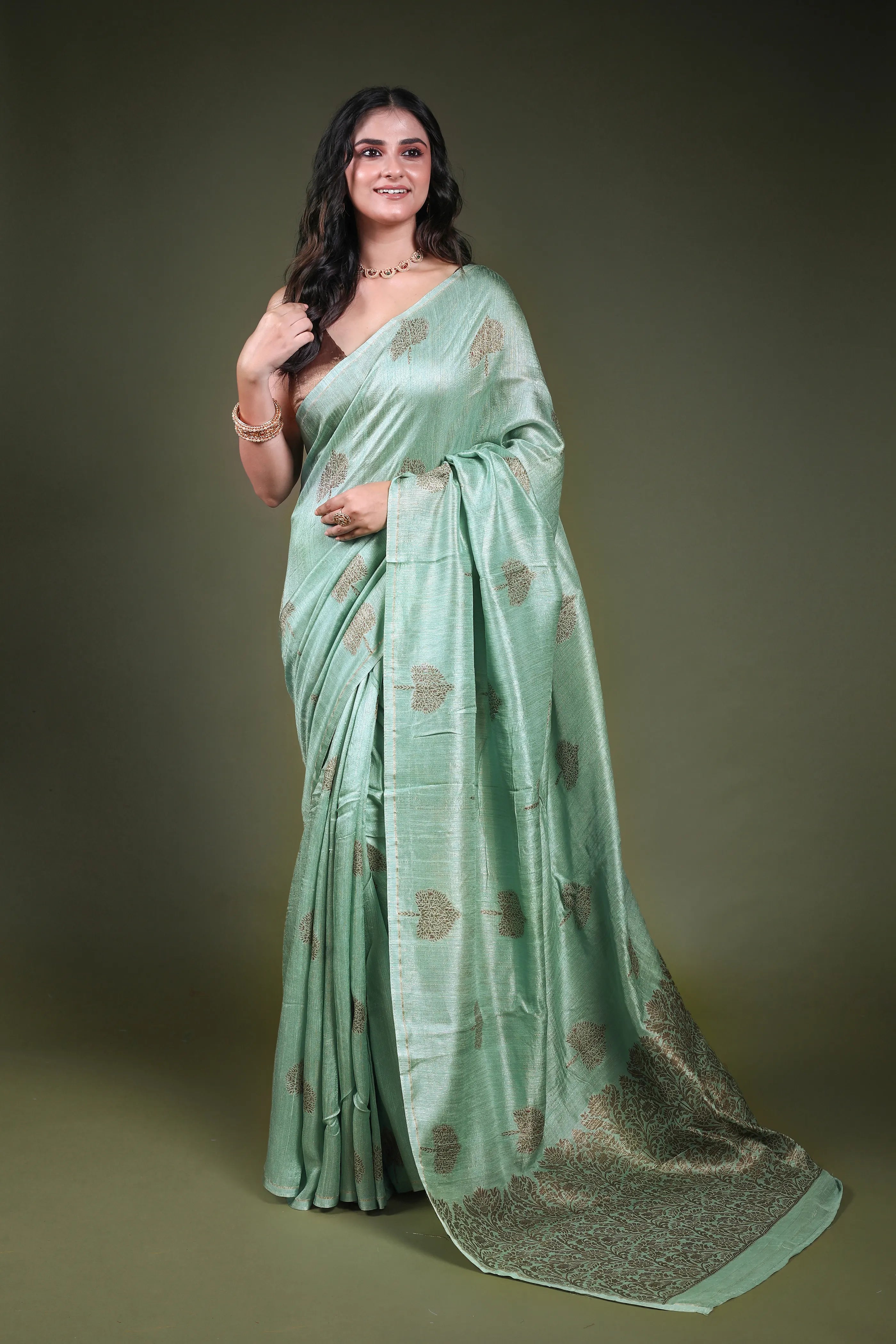 Light Sea Green Blended Raw Silk Saree with Blouse Piece