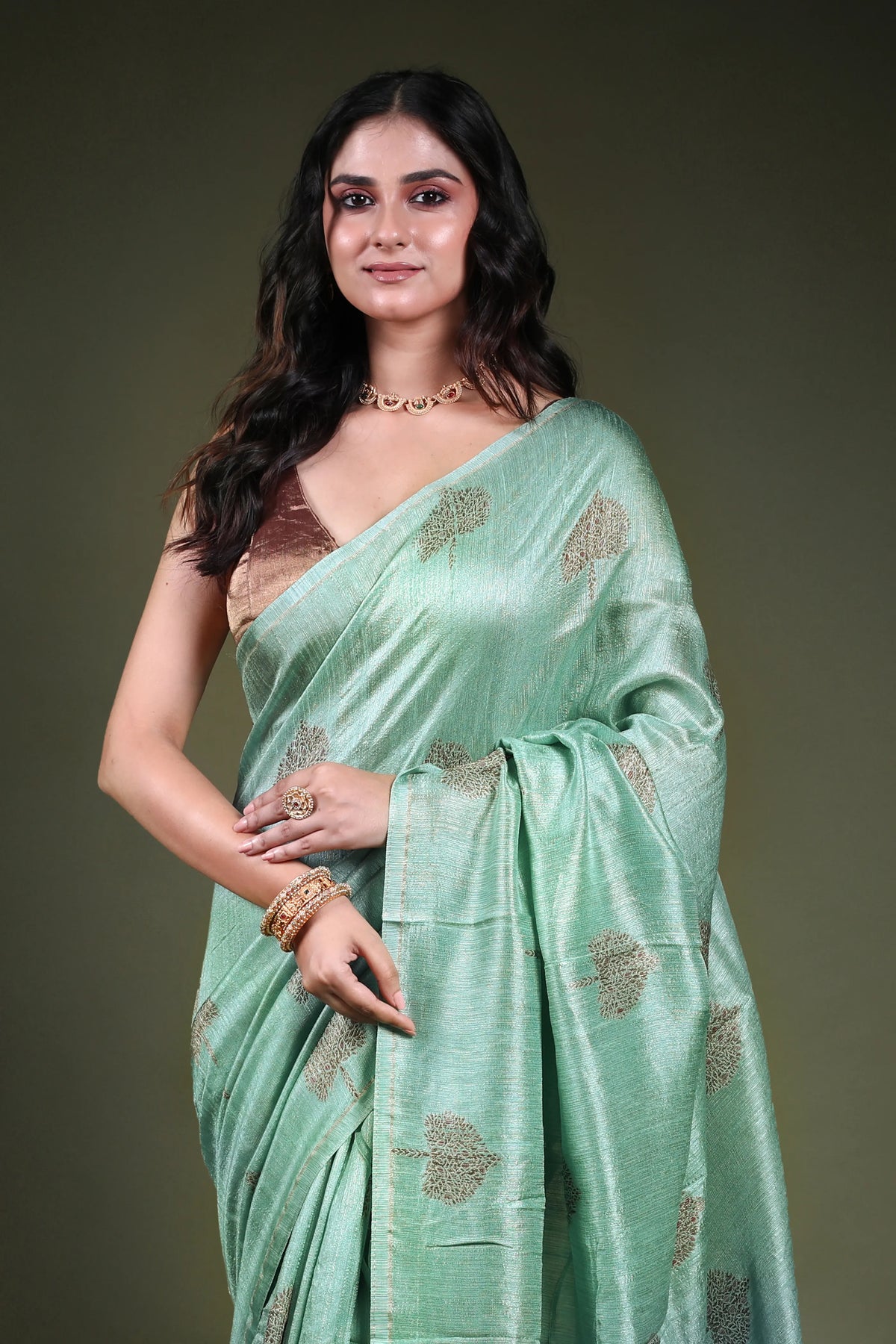 Light Sea Green Blended Raw Silk Saree with Blouse Piece
