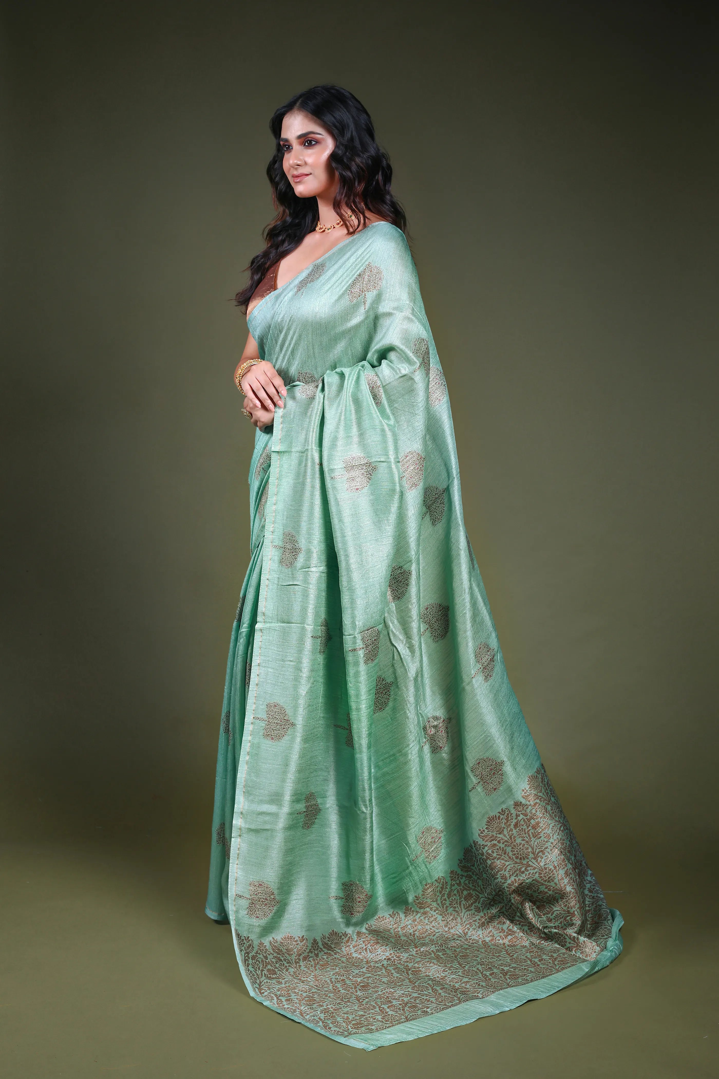 Light Sea Green Blended Raw Silk Saree with Blouse Piece