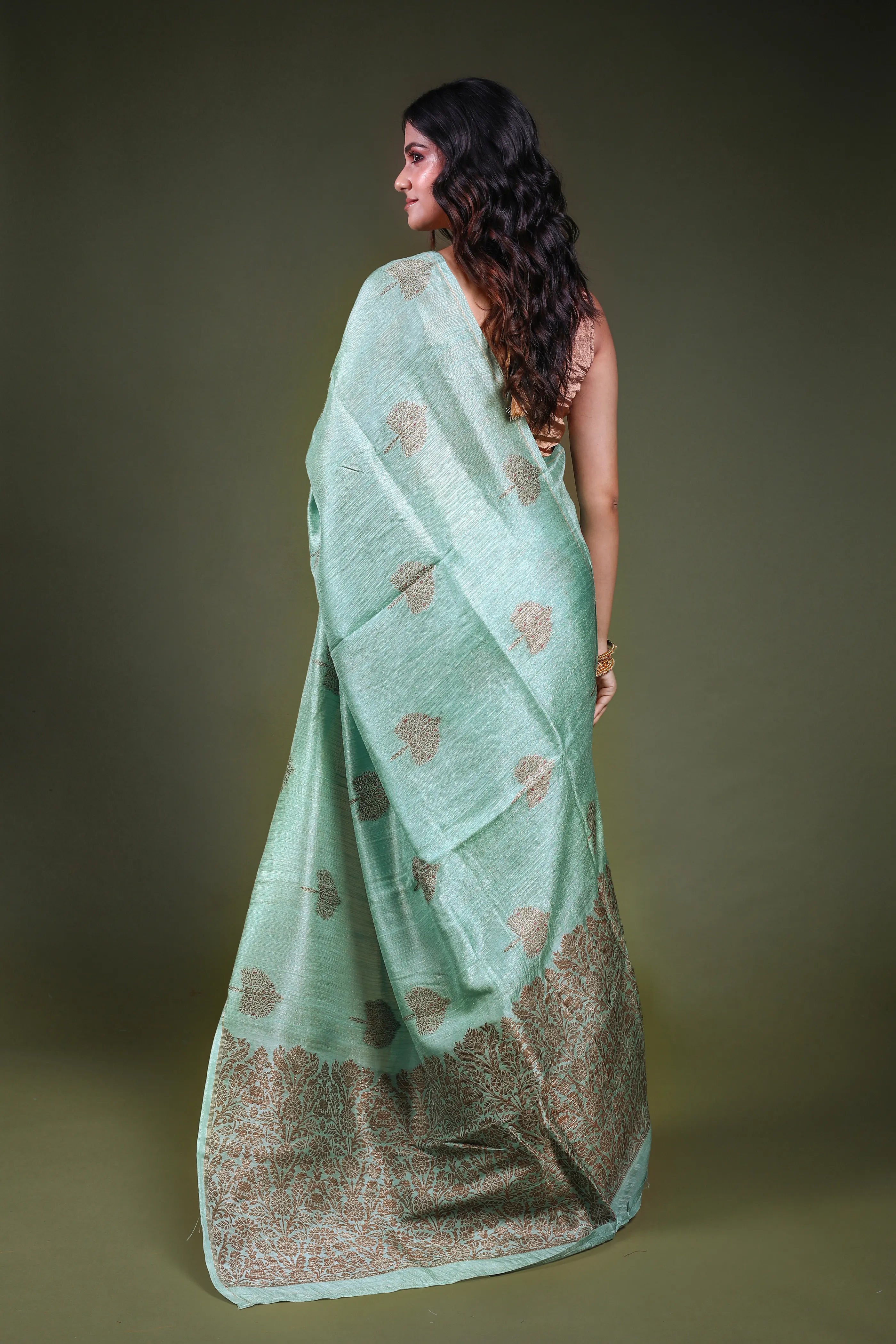 Light Sea Green Blended Raw Silk Saree with Blouse Piece
