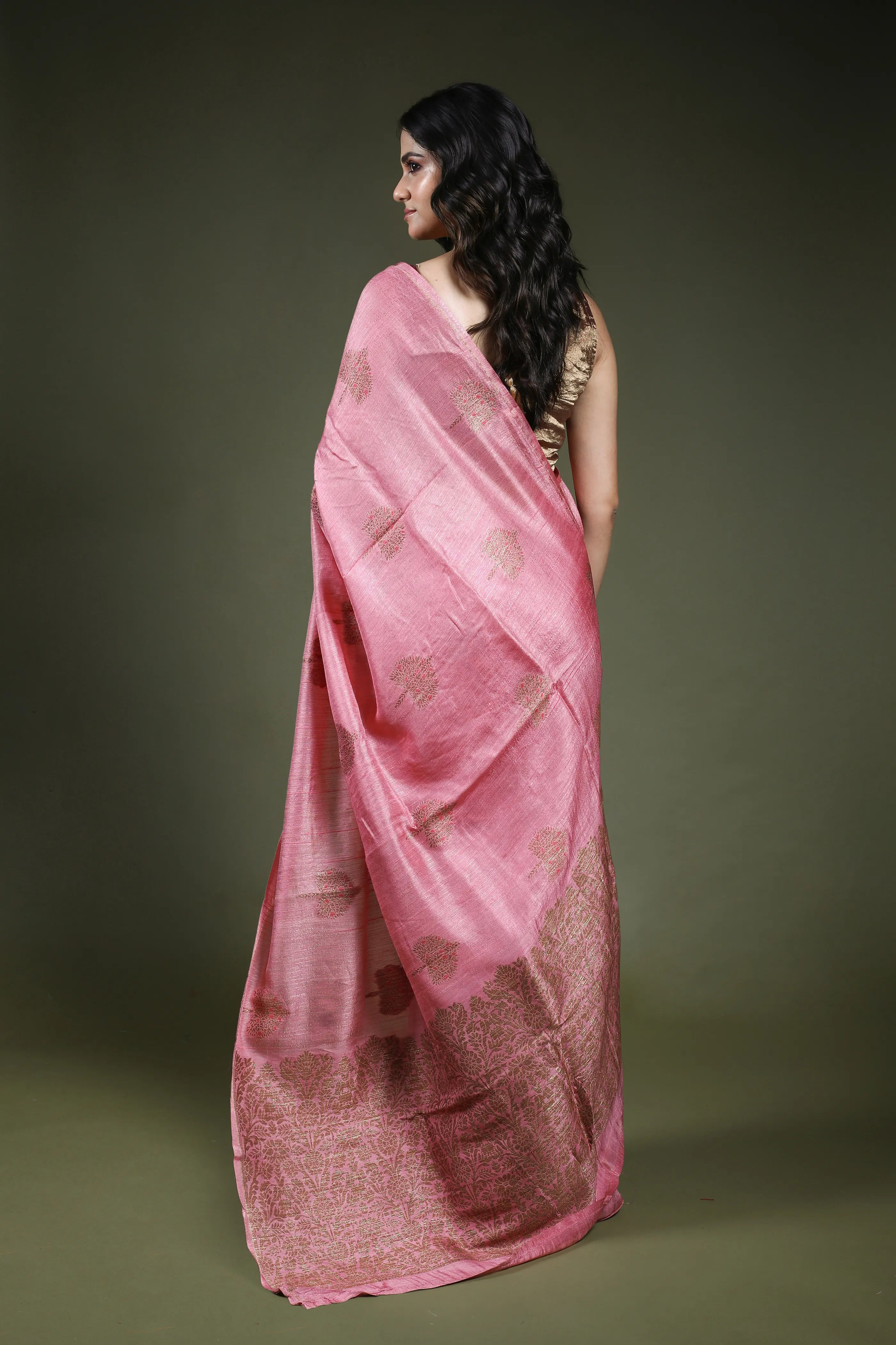 Dusty Pink Blended Raw Silk Saree with Blouse Piece