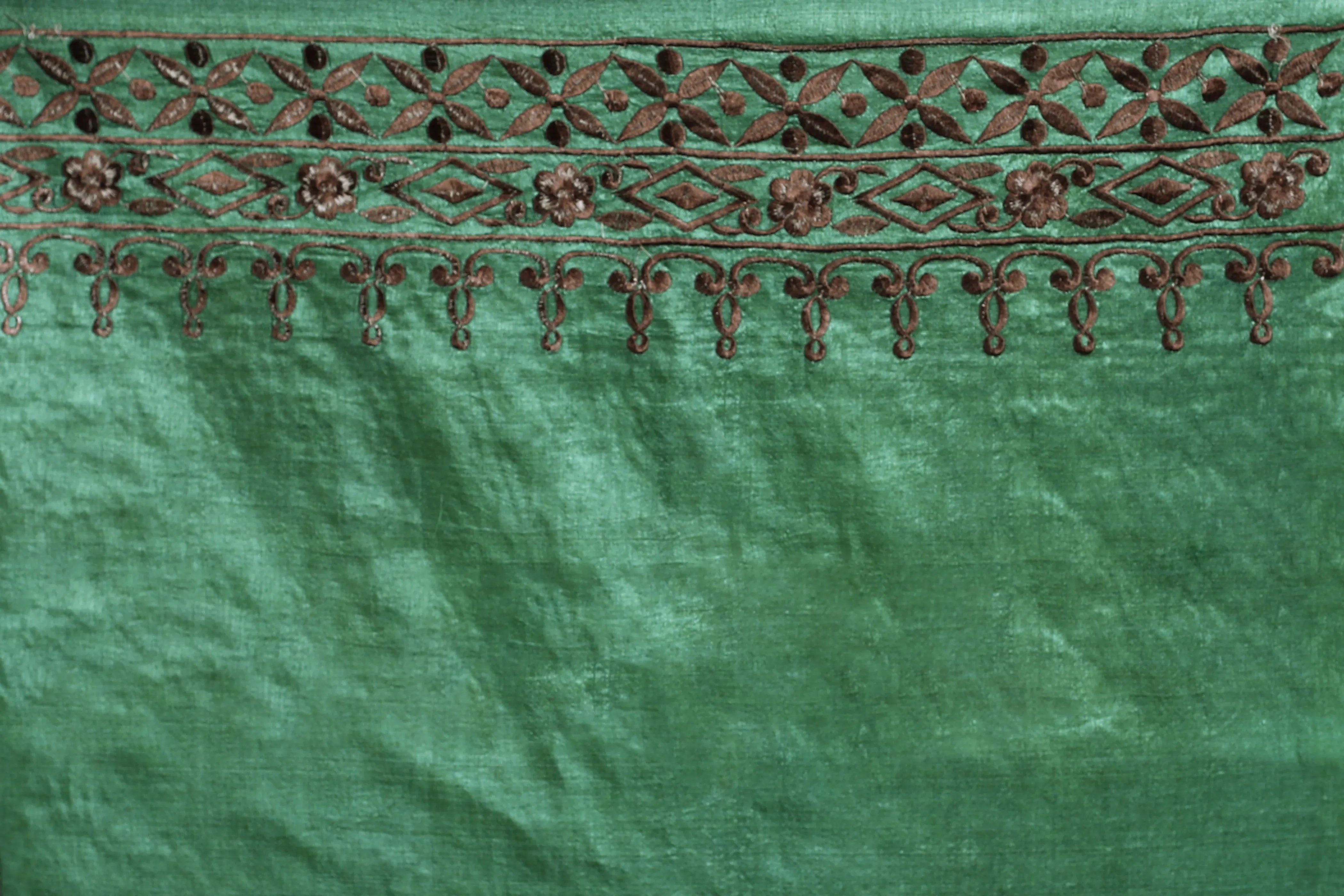 Mint Green Embroidery Tussar Saree with Blouse Piece