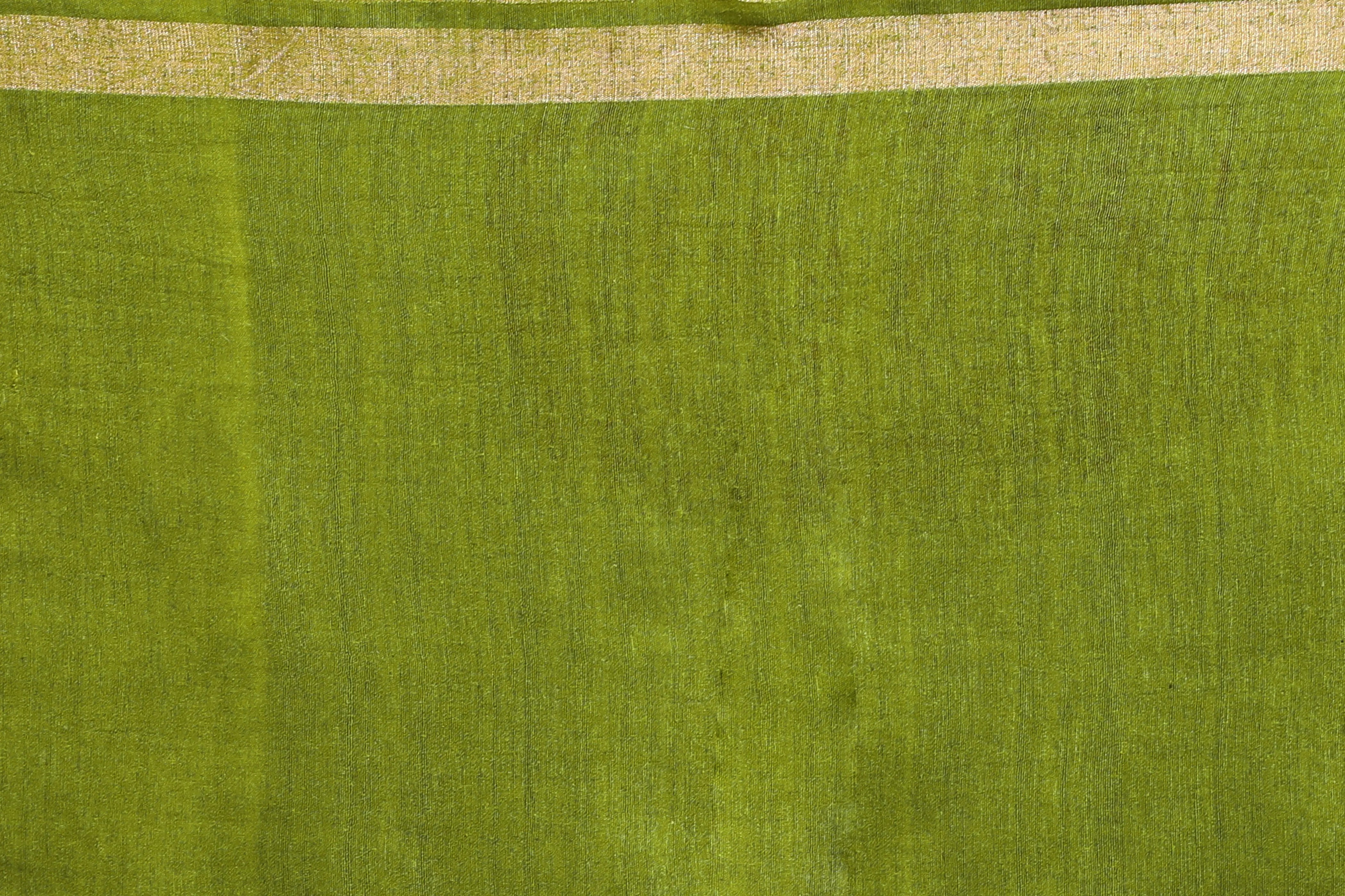 Mehendi Green Muslin Matka Saree with Blouse Piece