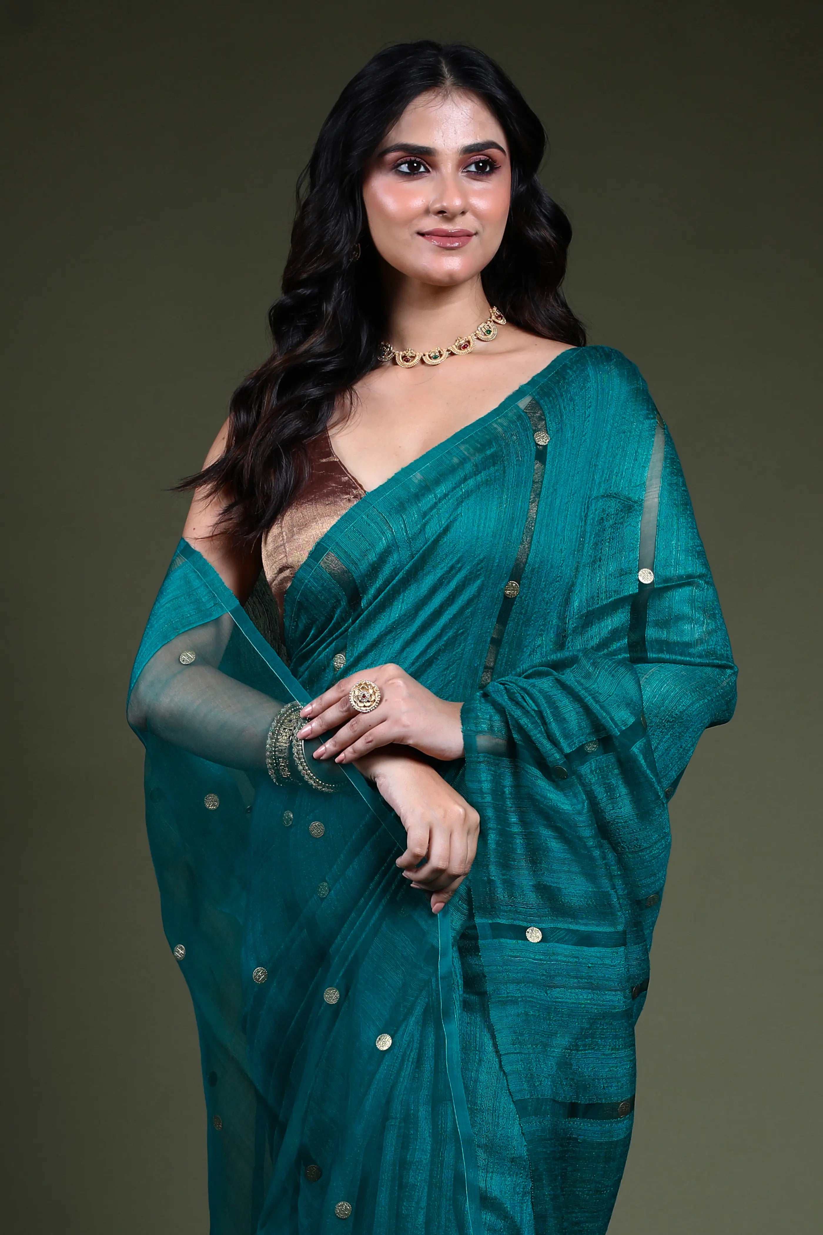 Auqa Blue Muslin Matka Saree with Blouse Piece