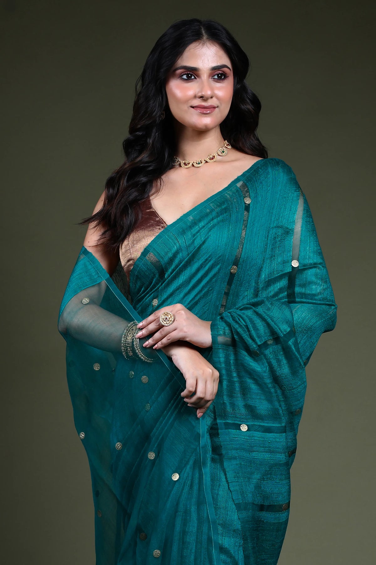 Auqa Blue Muslin Matka Saree with Blouse Piece